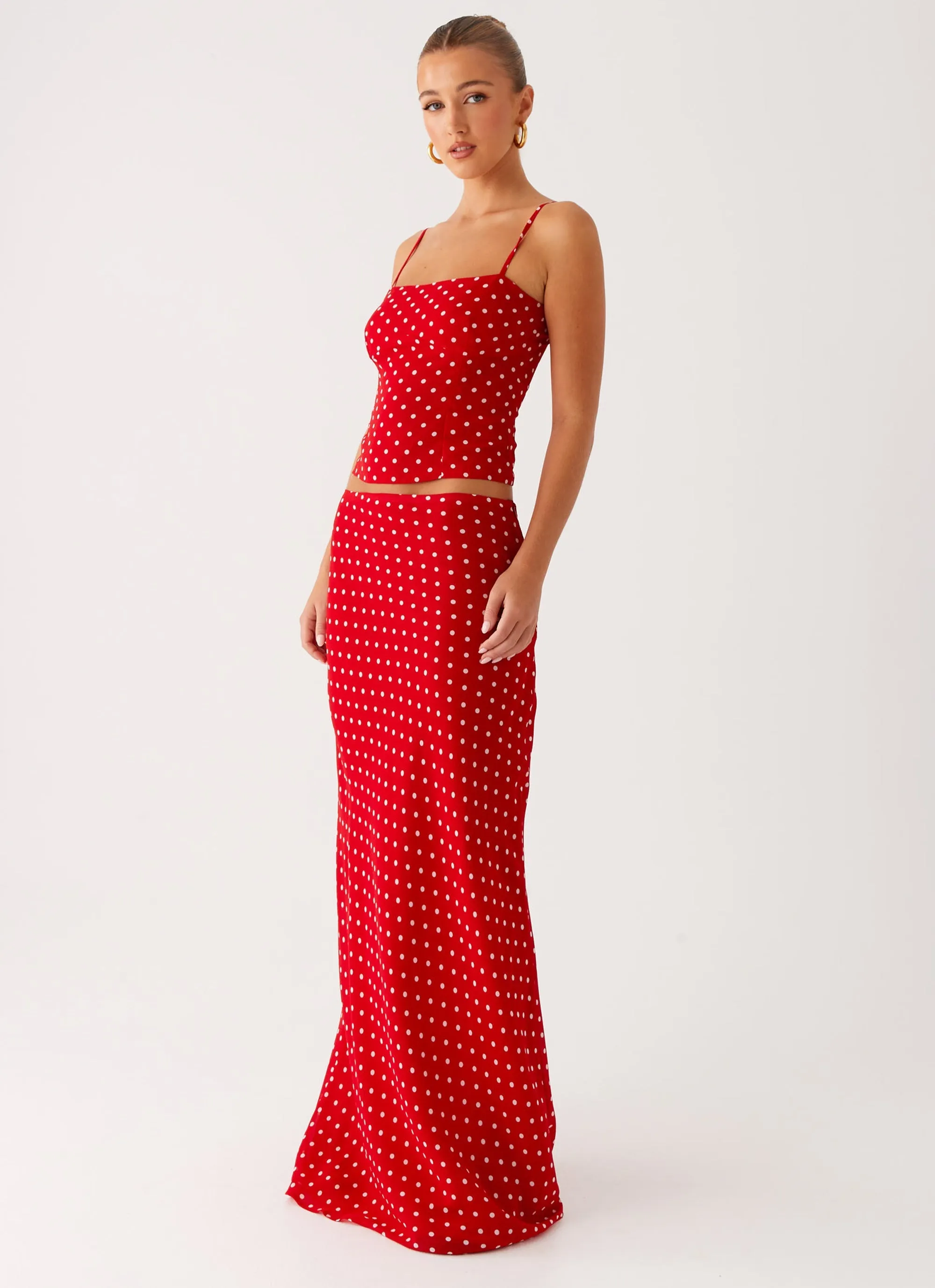Bendita Maxi Skirt - Red Polka Dot light texture Laidback Mood