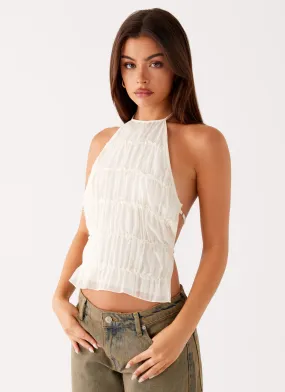 DurableDoubleLayeredHem FlexibleCollar Bennie Halter Top - Ivory
