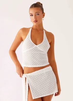 Bernie Halter Top - Ivory Contrast Topstitching Detail