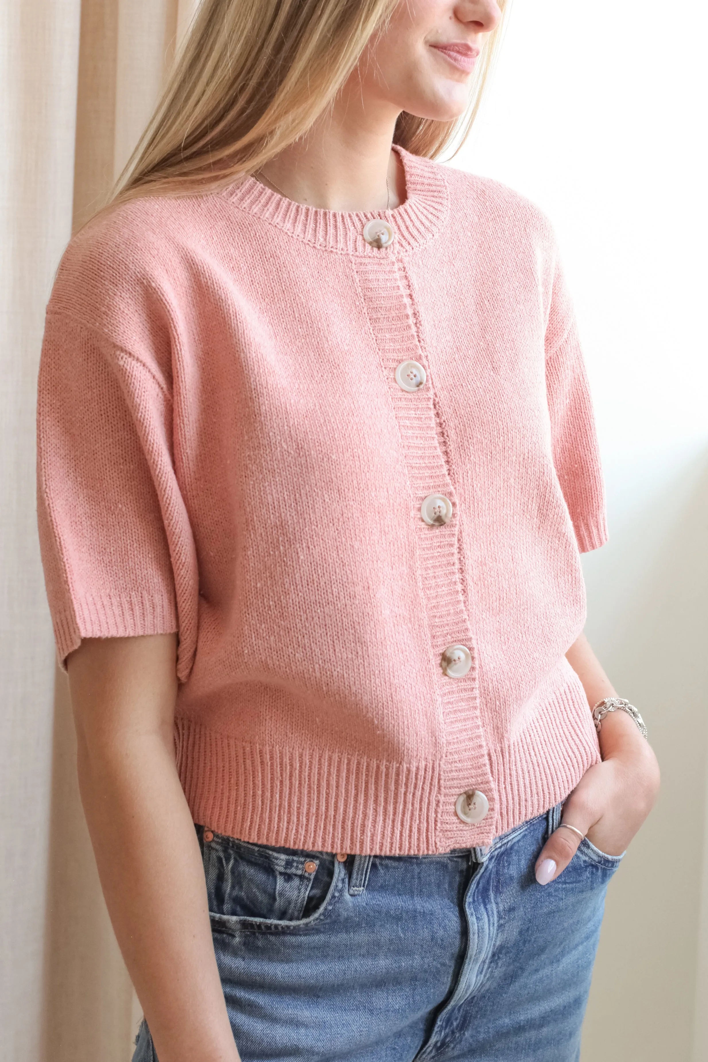 LightweightWeave Beth Cardigan - Pink