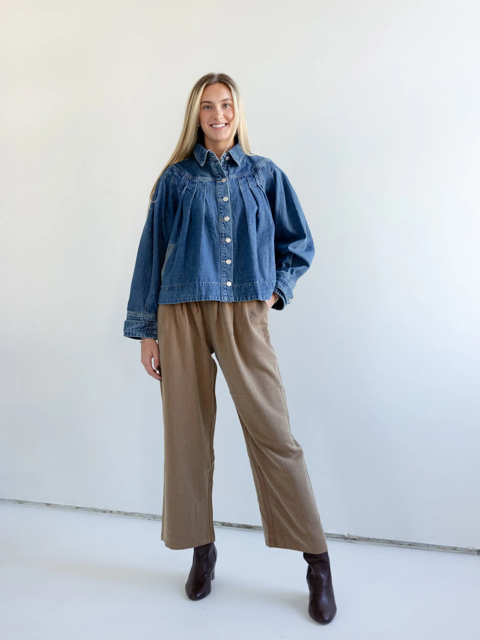 Beth Pleated Denim Jacket Ethical Manufacturing