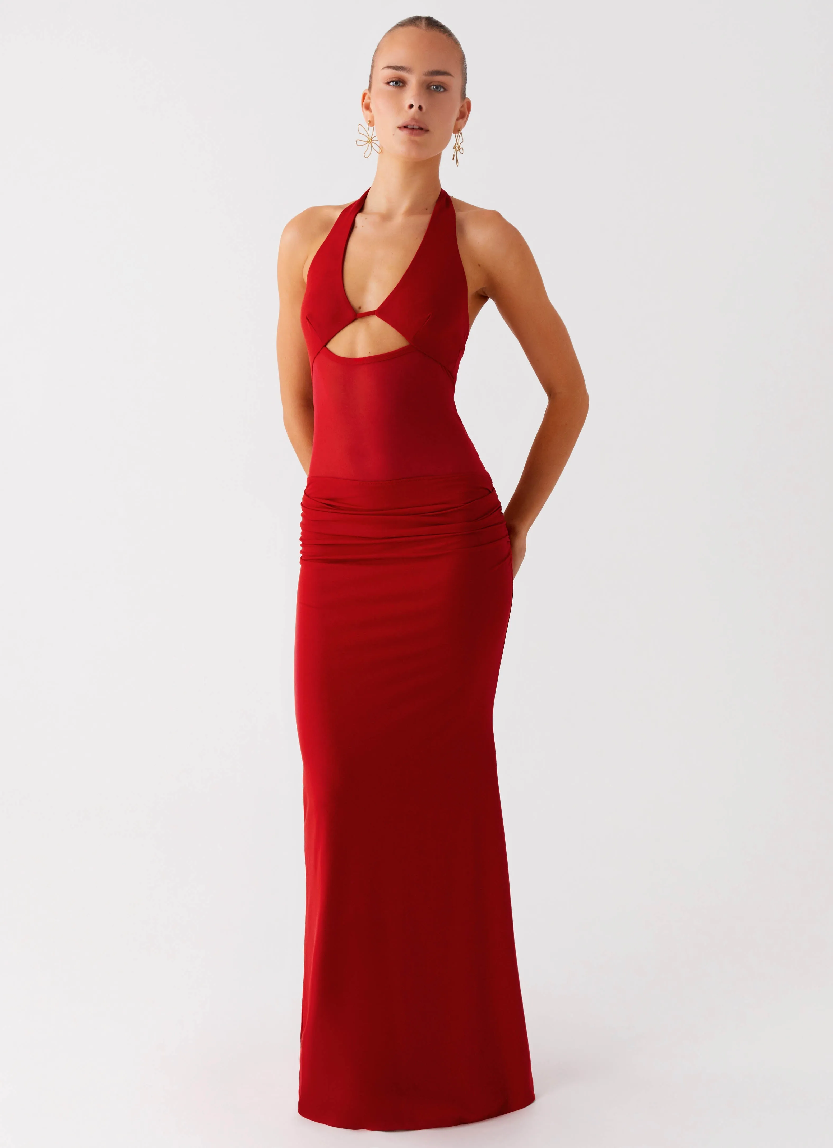 Chill Friendly Billen Halter Maxi Dress - Red