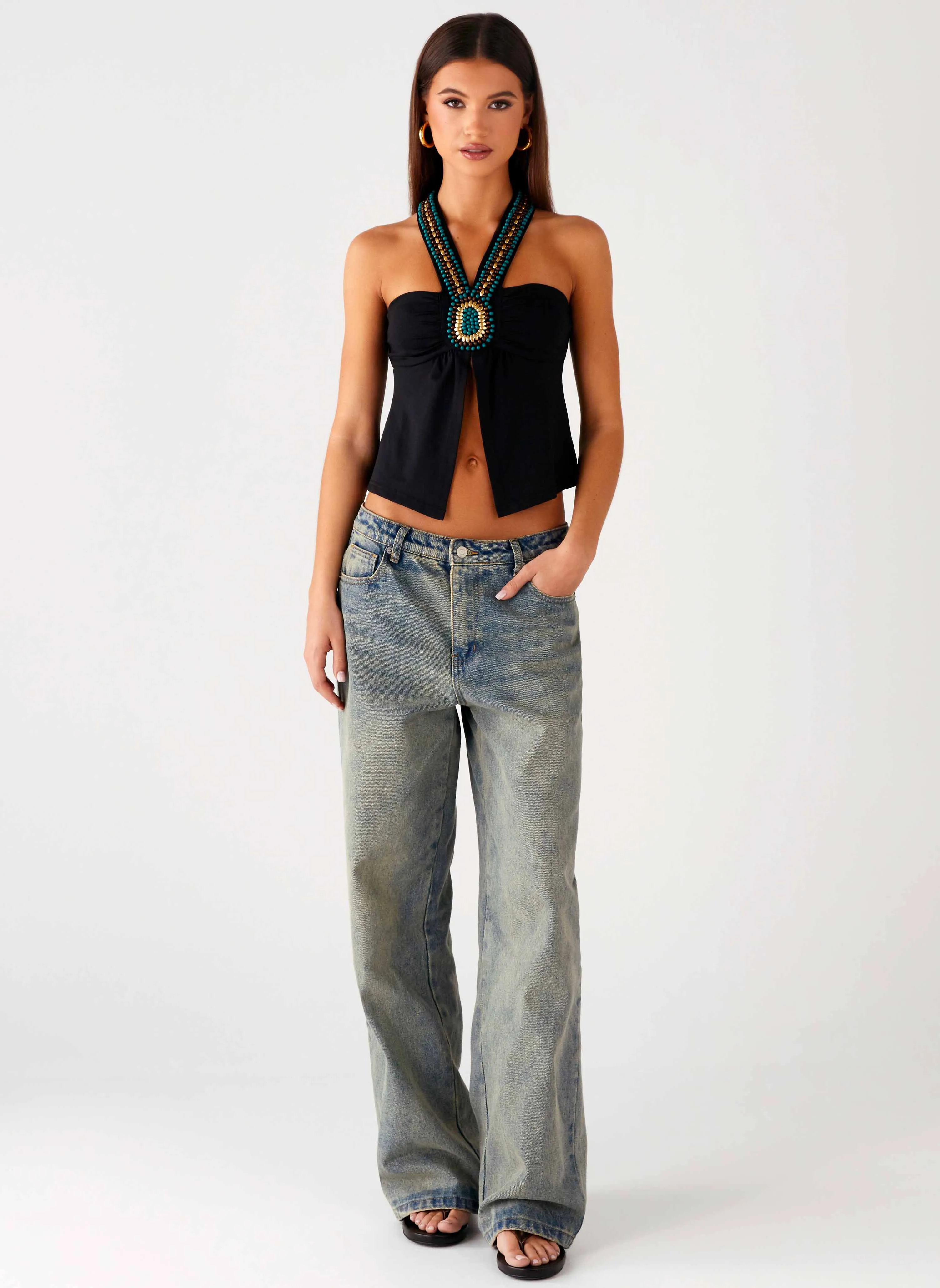 Boheme Breeze Halter Top - Black Contemporary Cut Noise Reduced Zipper