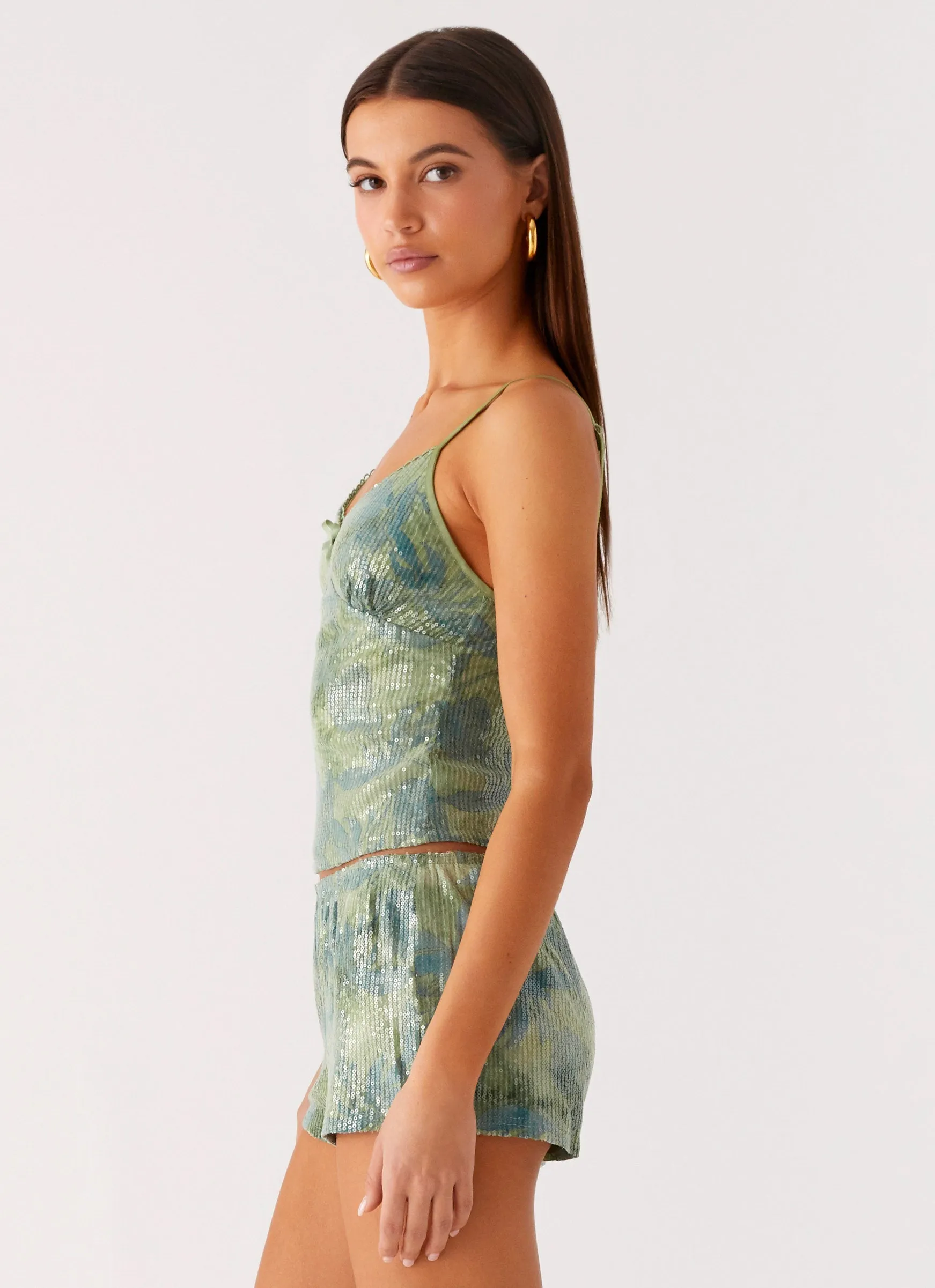 Ajean Sequin Cami Top - Lime Blood Flexible Design ThermalRegulationLayer