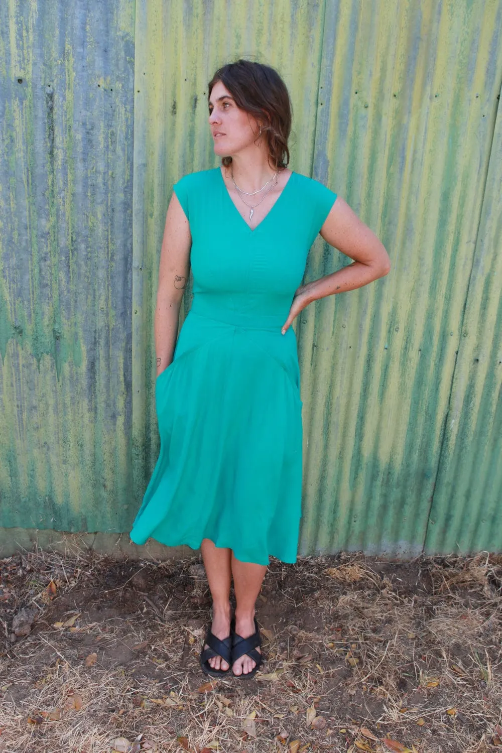 Silky Shine Comfy Fit Wear Xena Dress in Teal Challis