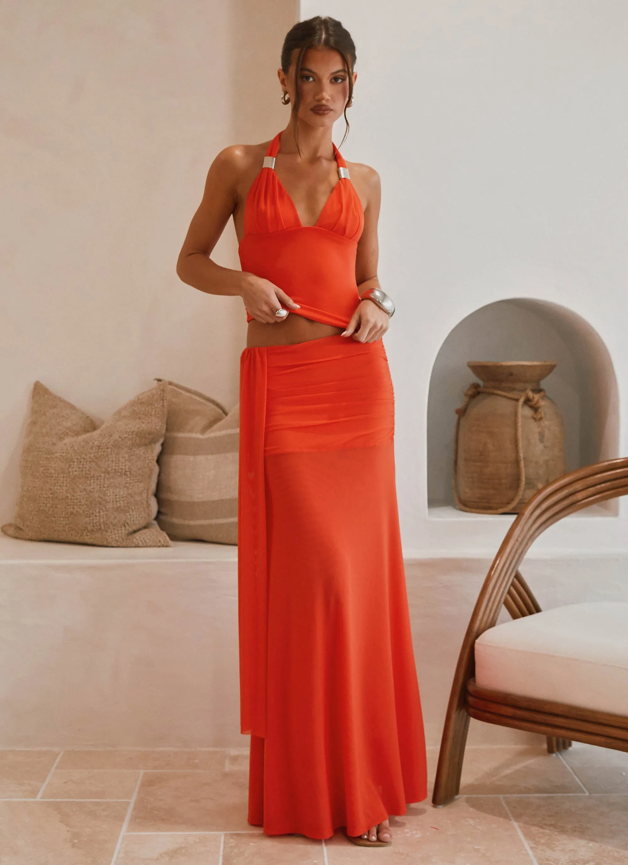 Trendy Cardigan Blaze Halter Top - Fire Red