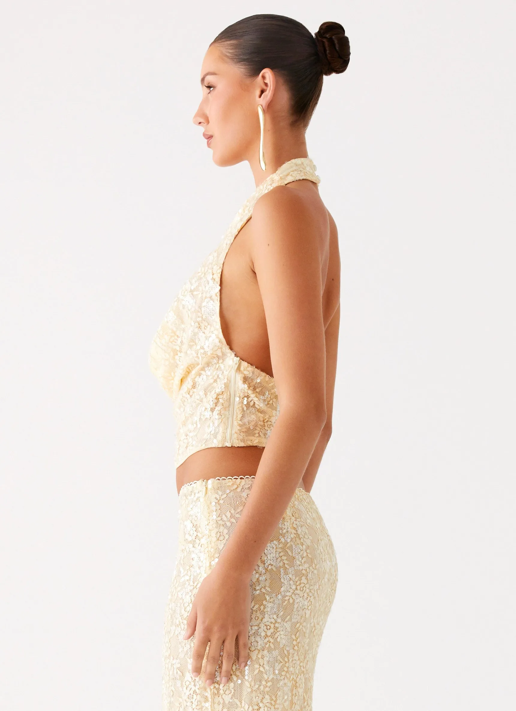 FourWayStretchFabric VNeckReinforcement Bling It On Cowl Top - Ivory