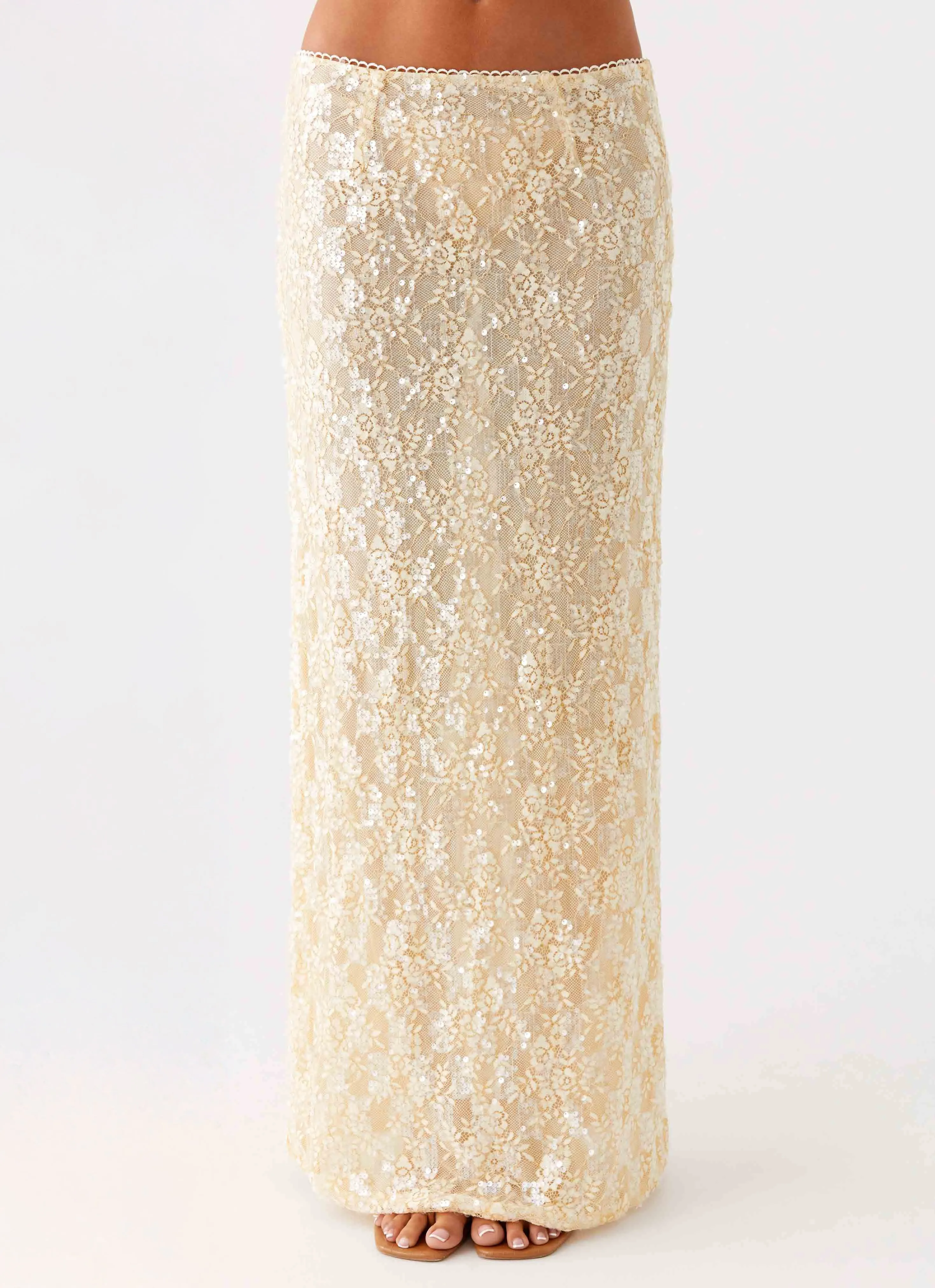 Fade Resistant Breezy Style Bling It On Maxi Skirt - Ivory