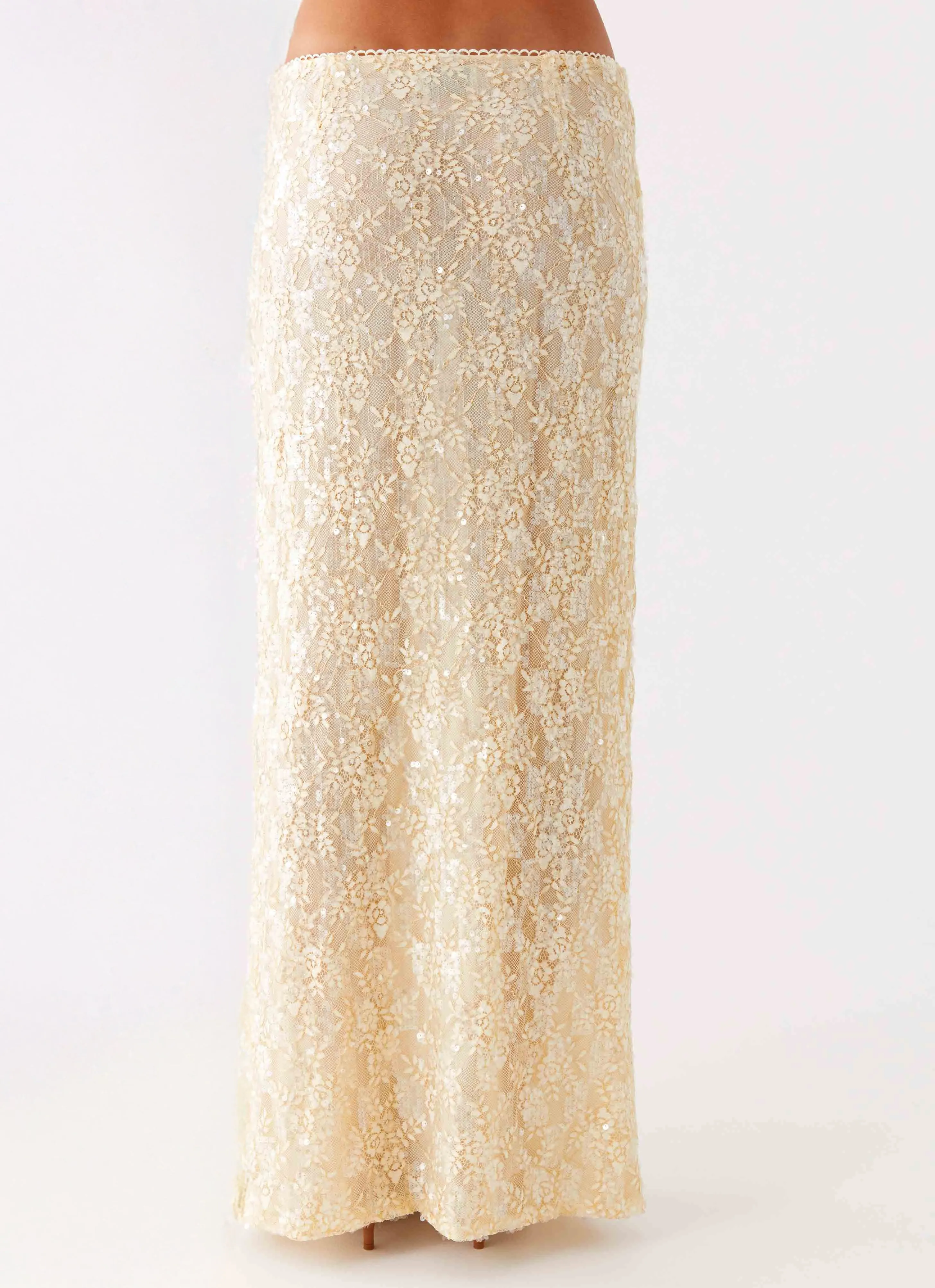 Glossy Texture Polished Fit Bling It On Maxi Skirt - Ivory