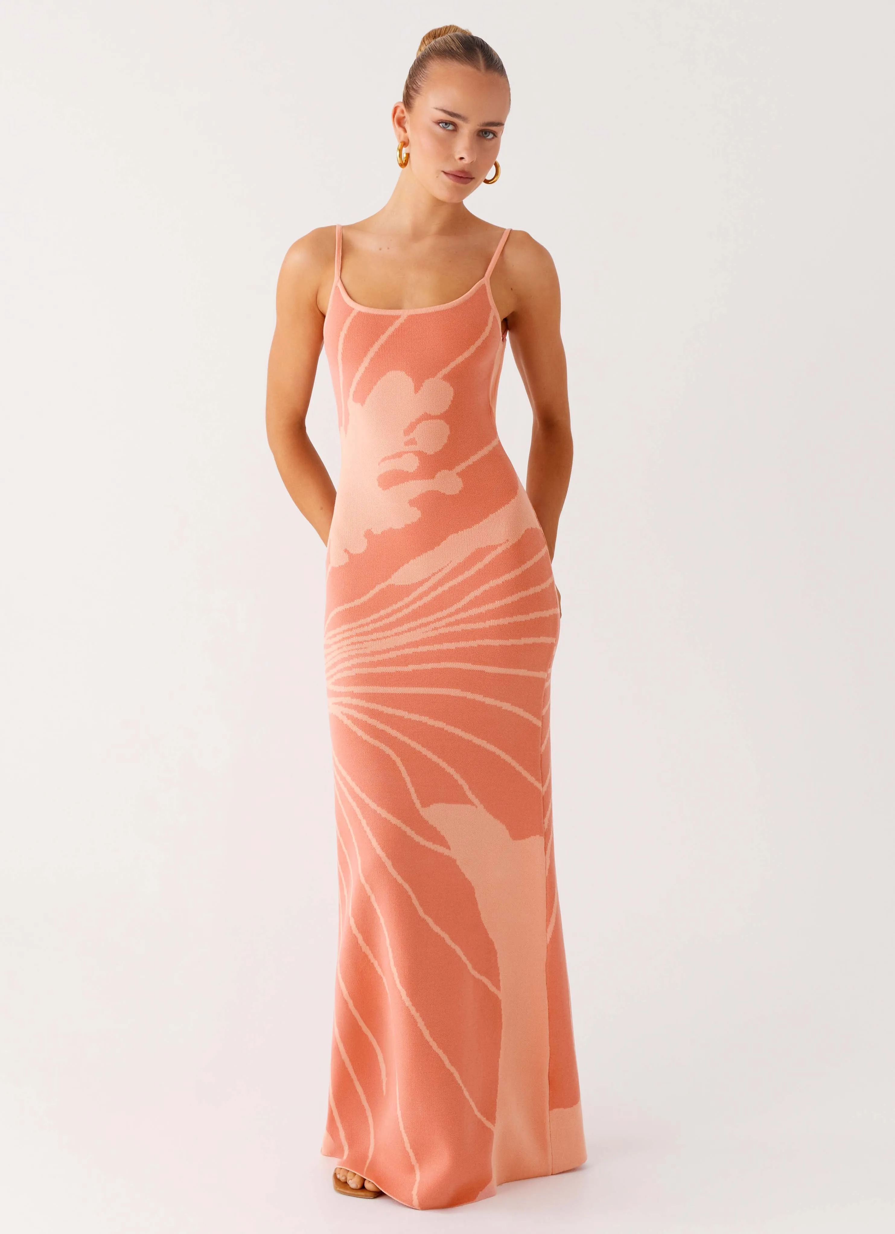 Bliss View Knit Maxi Dress - Peach Understated Charm