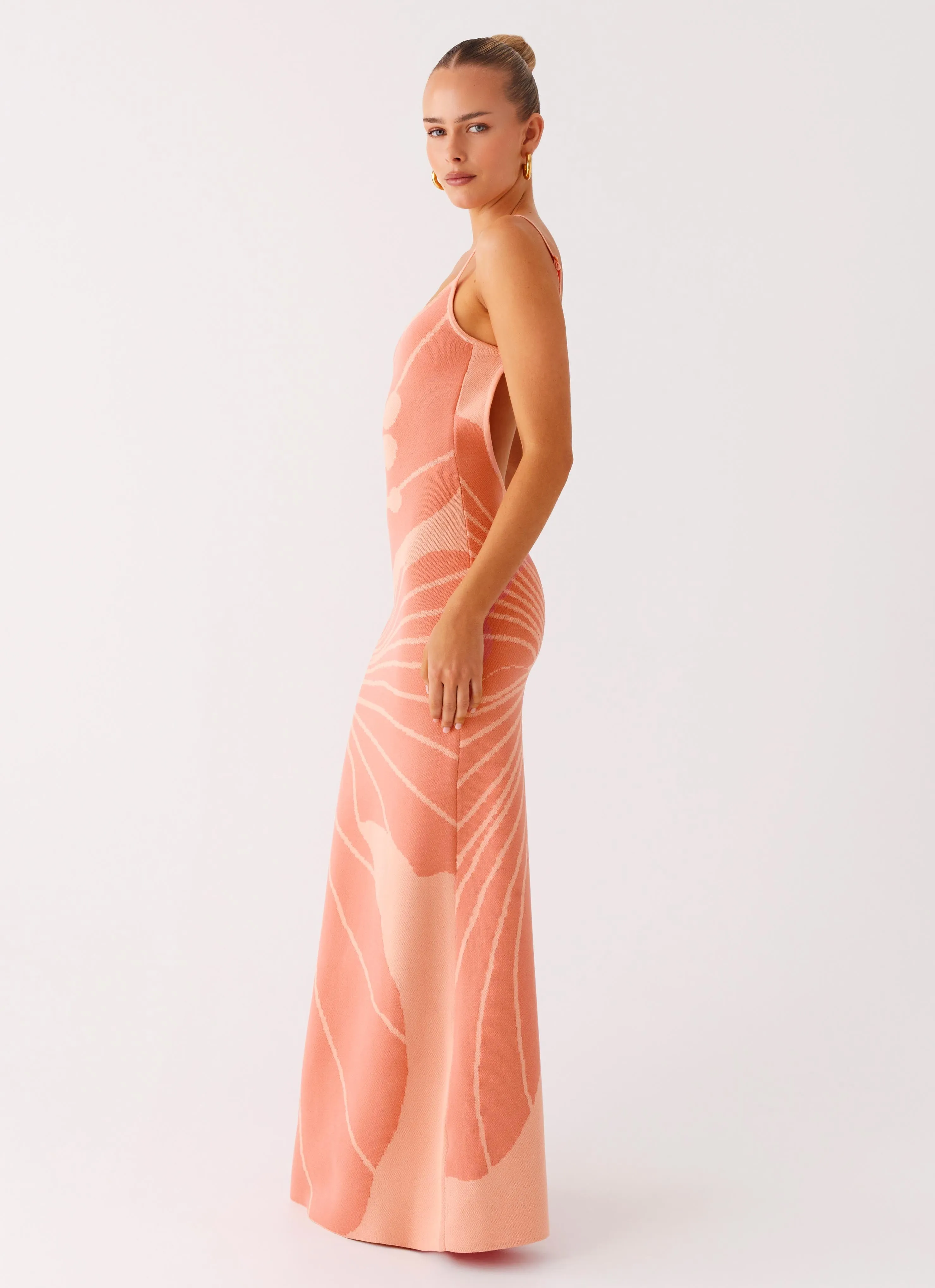 Comfortable and Chic Sleek Look Bliss View Knit Maxi Dress - Peach