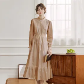Classic Look Aurelia Retro Long-sleeve Khaki Dress