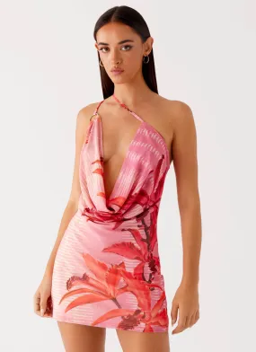 Bohemian Bliss Mesh Mini Dress - Tropical Pink Print Air Comfort Profile Enhancer