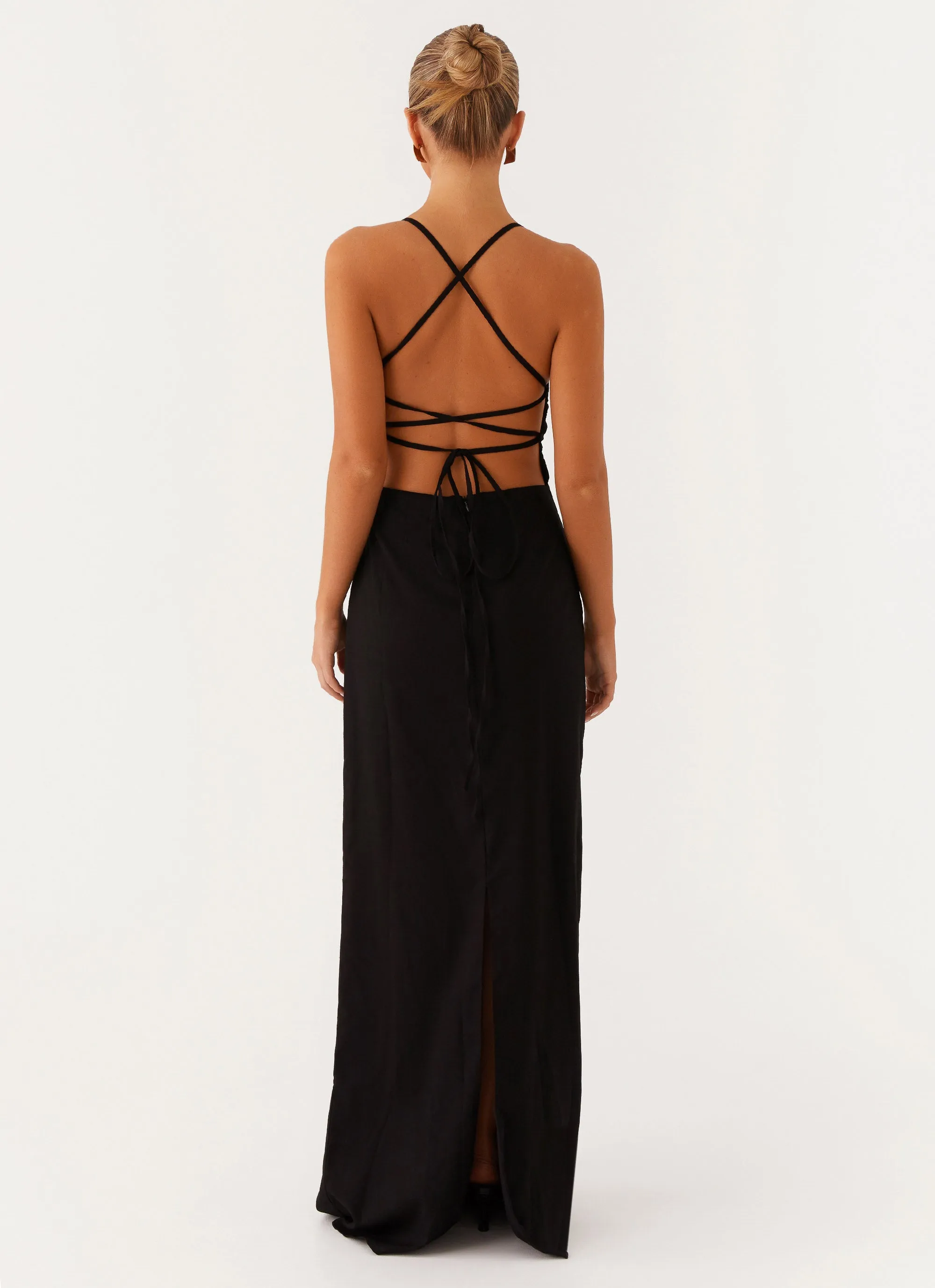 Cora Backless Maxi Dress - Black Cozy Texture