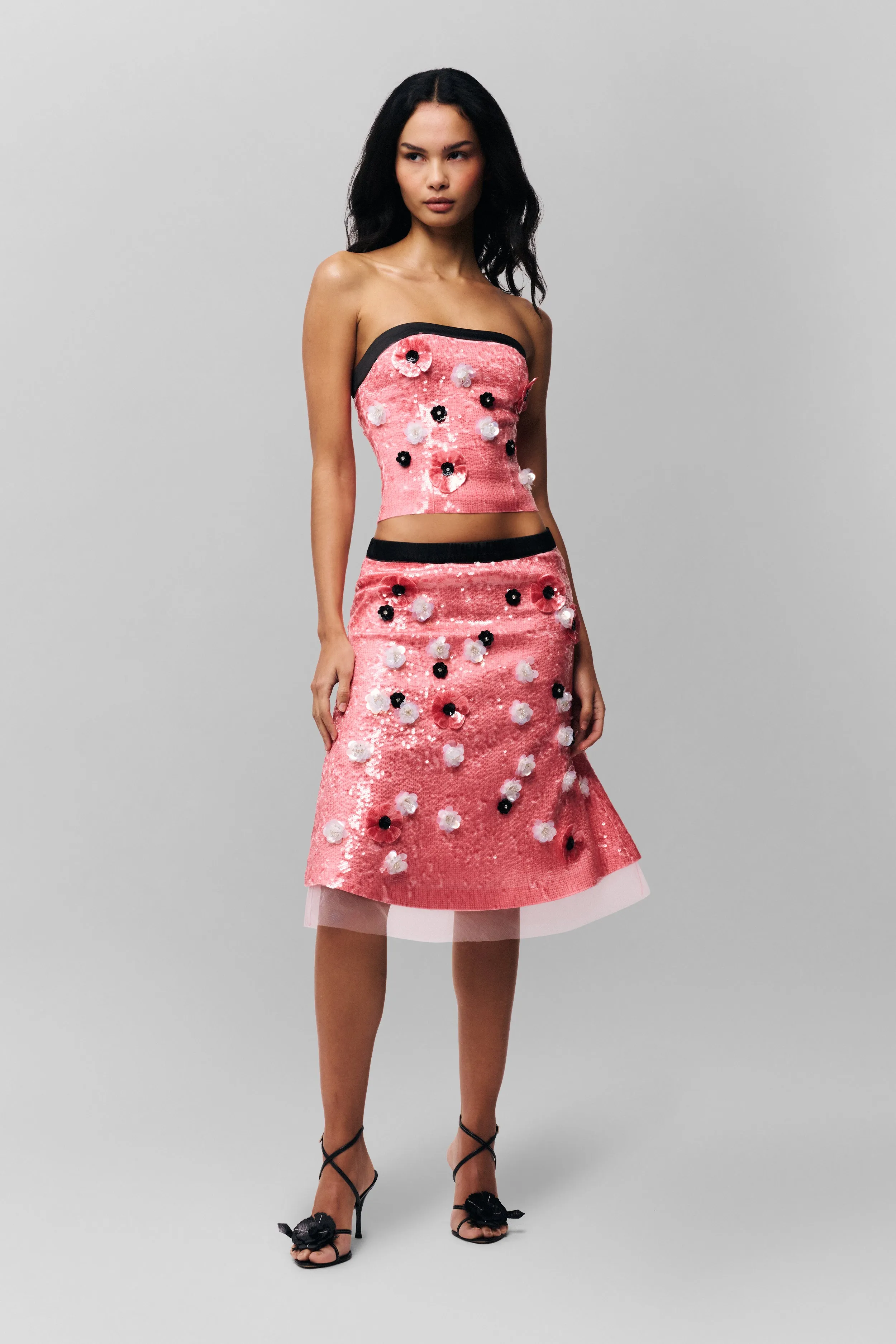 Ambroise Sequin Skirt Contrast Stitching Designer Label