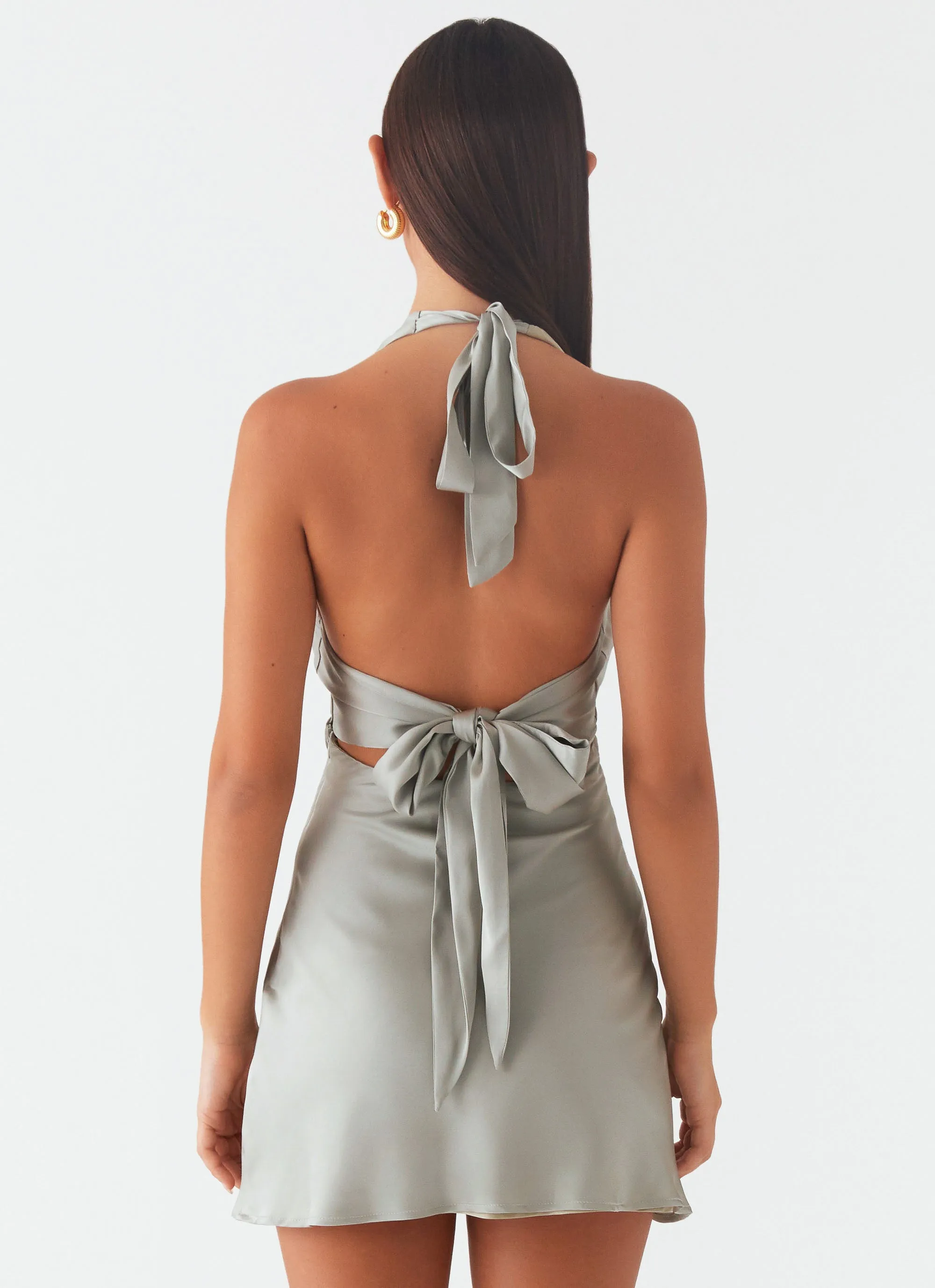 Matching Belt Heavy Hearted Mini Dress - Sage