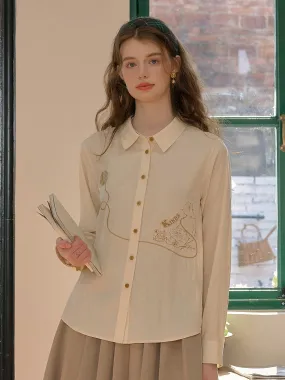 Loose Blouse Contoured Armhole Design ??Final Sale??Keira Lapel Embroidery Shirt - Yellow