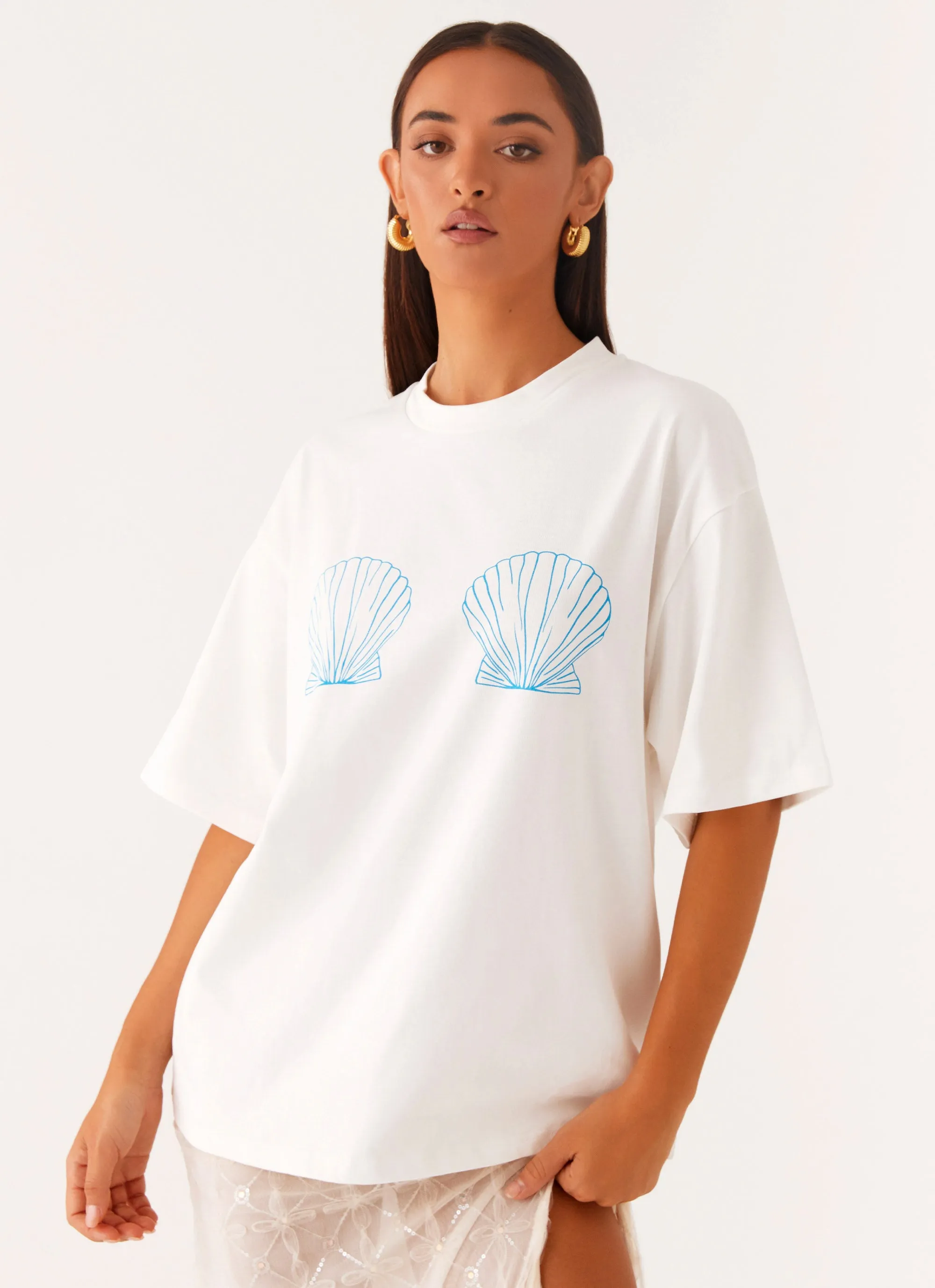 Born To Have Fun Oversized Graphic Tee - Blue Shell Flexible Waistband Flexible Knit