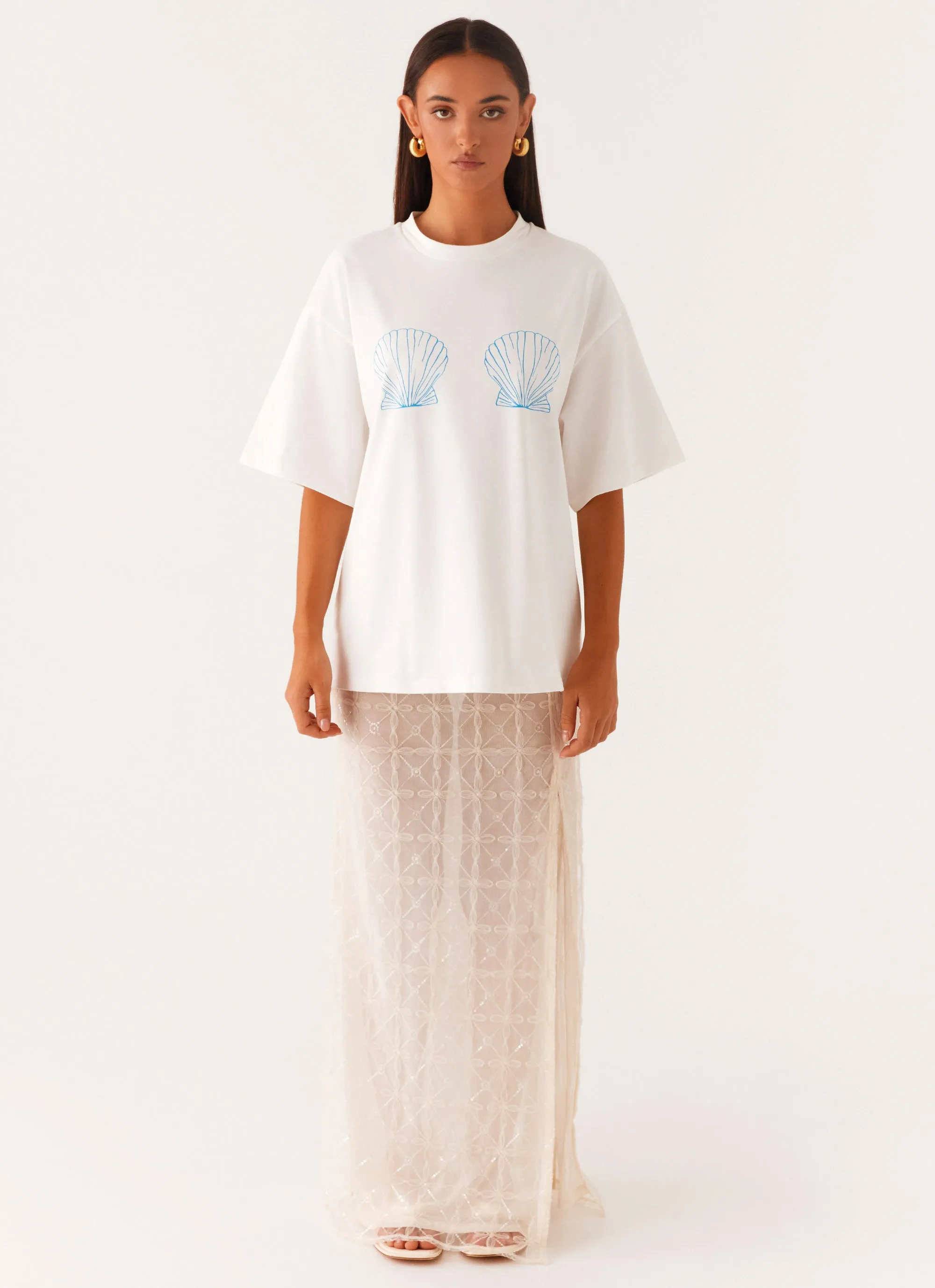 Recycled Fiber Blend Born To Have Fun Oversized Graphic Tee - Blue Shell