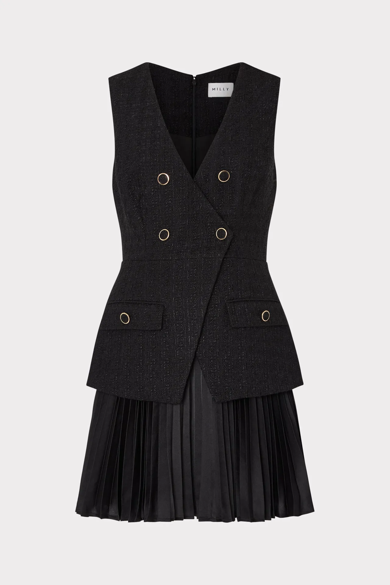 Boucle Mixed Media Mini Dress Bold Mood Boat-Neck