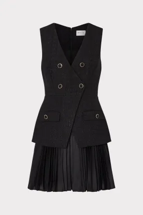 Boucle Mixed Media Mini Dress Bold Mood Boat-Neck