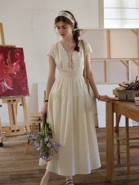 Sunset Scene Adalyn Wavy Neck Embroidery 100% Cotton Dress