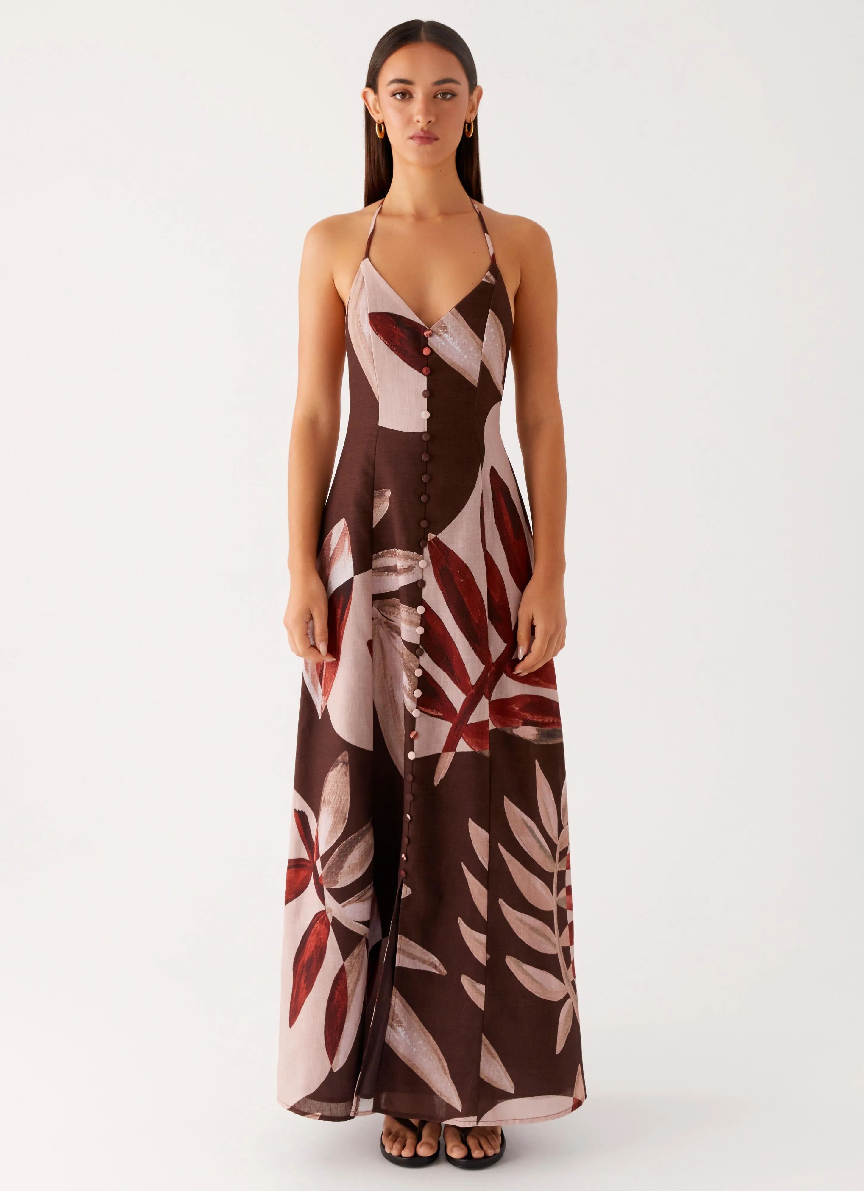 Autumn Linen Maxi Dress - Cinnamon Palm Trendy Look