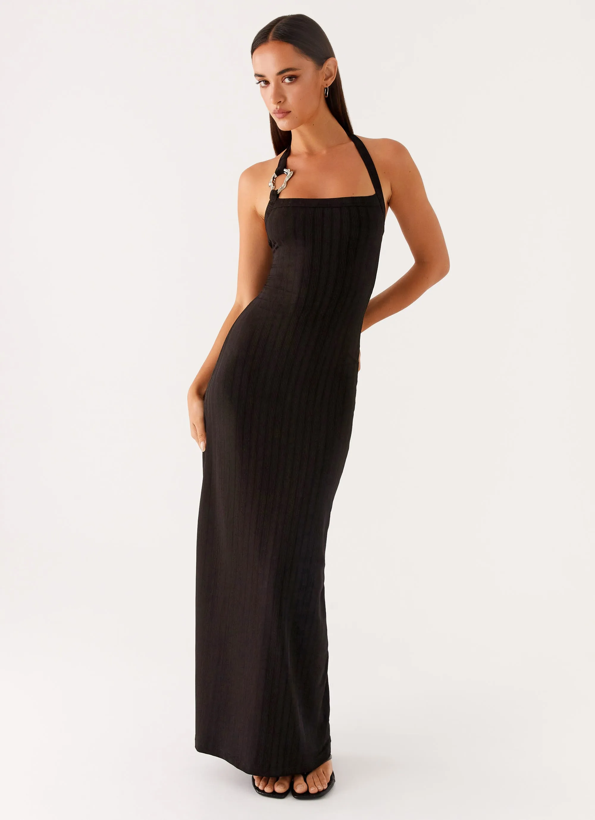 Body Confidence Statement-Buttons Selene Maxi Dress - Black