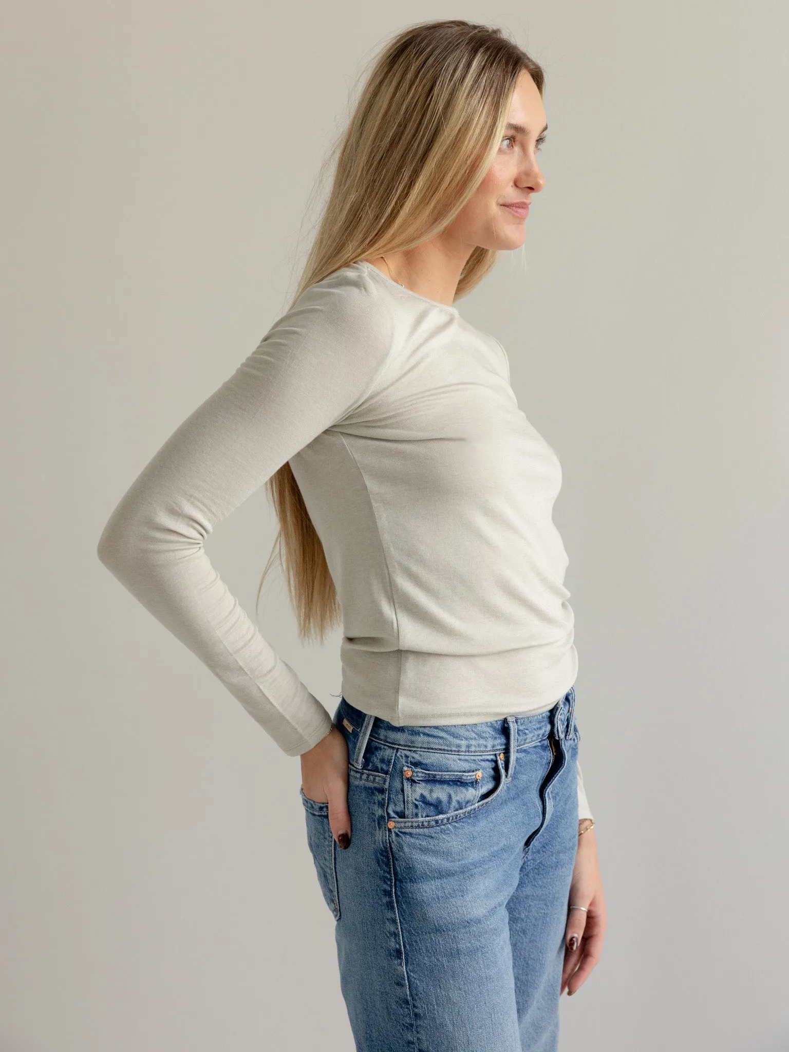 Self Fabric Tie Brandy Long Sleeve - Bone