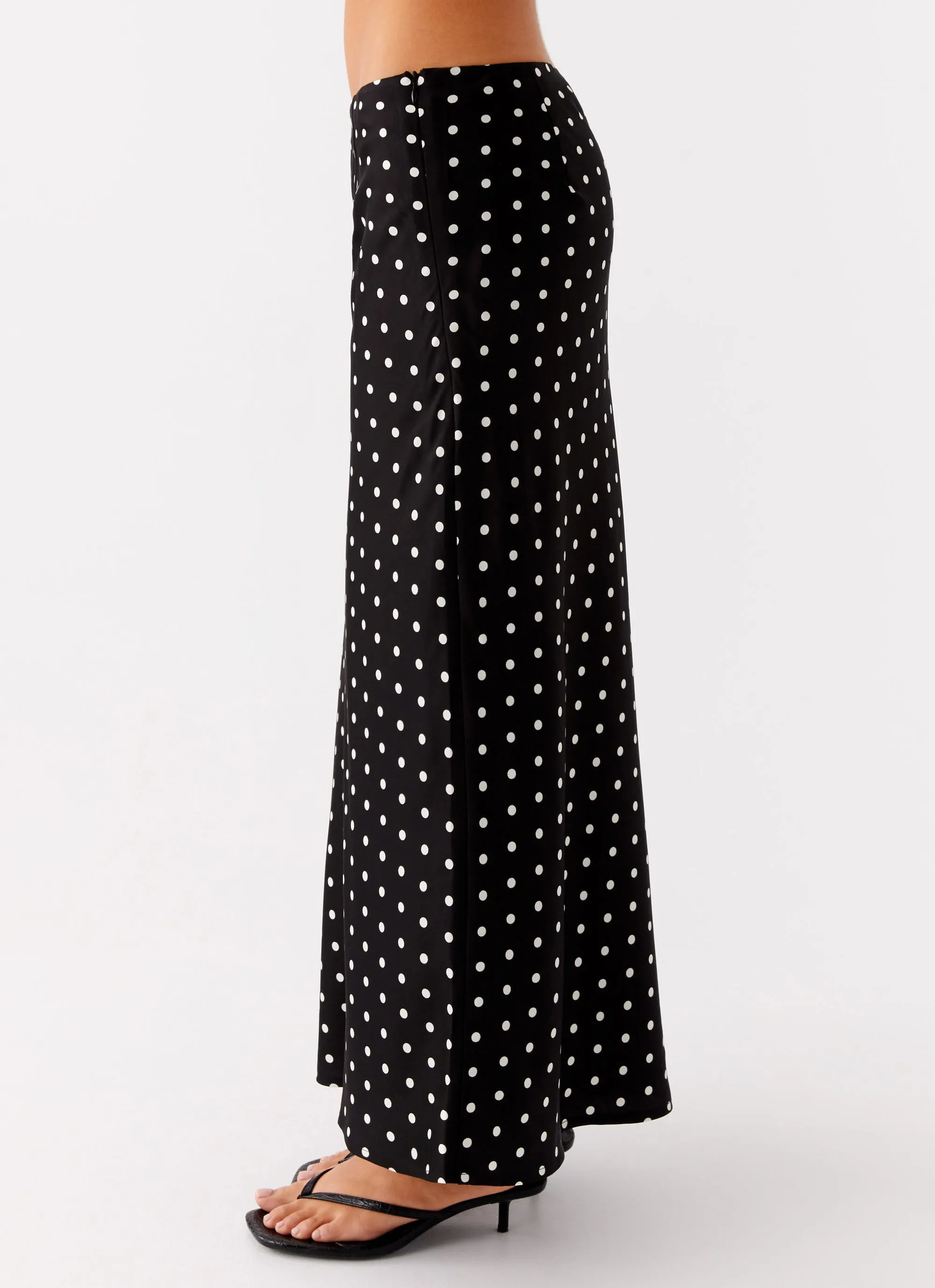 Breanne Midi Skirt - Black Polka Dot Laser Cut Edges
