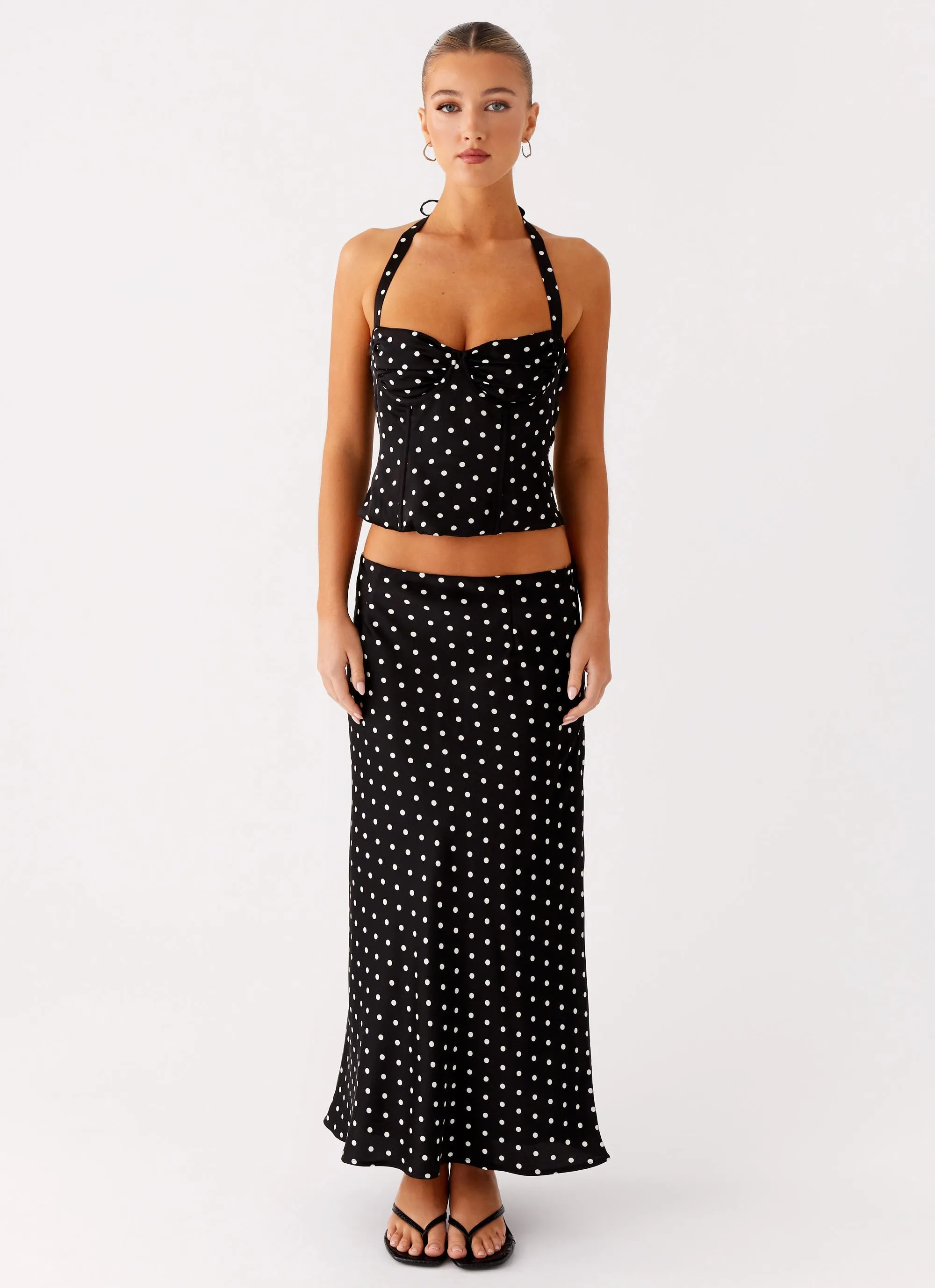 UV Protection light texture Breanne Midi Skirt - Black Polka Dot