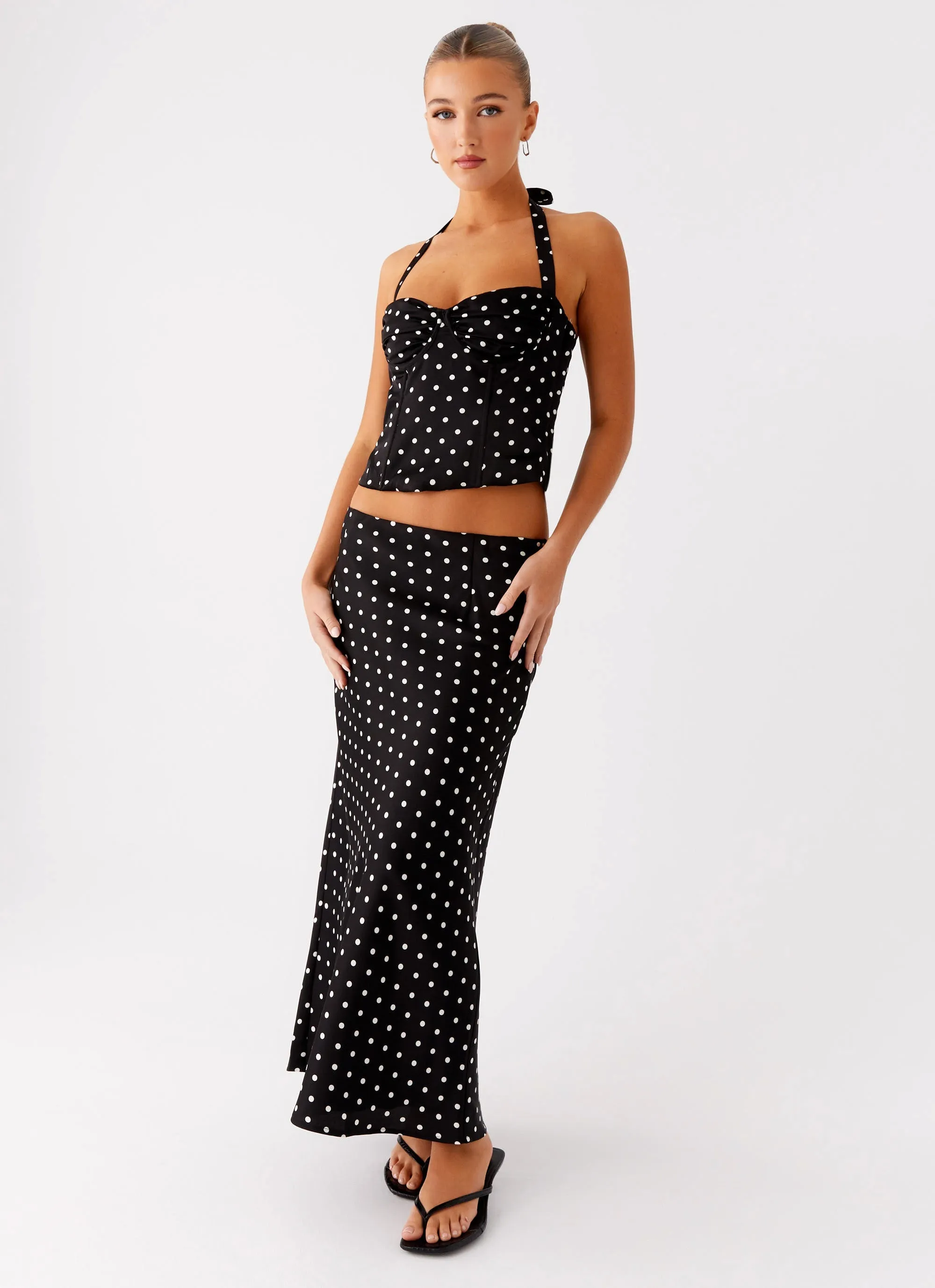 Modern Wardrobe Breanne Midi Skirt - Black Polka Dot