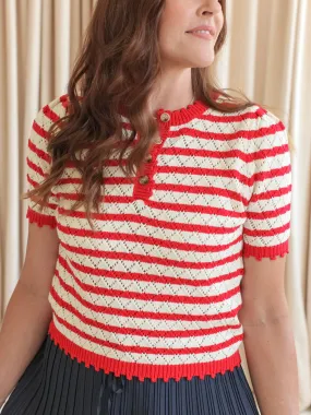 Parker Stripe Knit Top - Red Cozy Fit