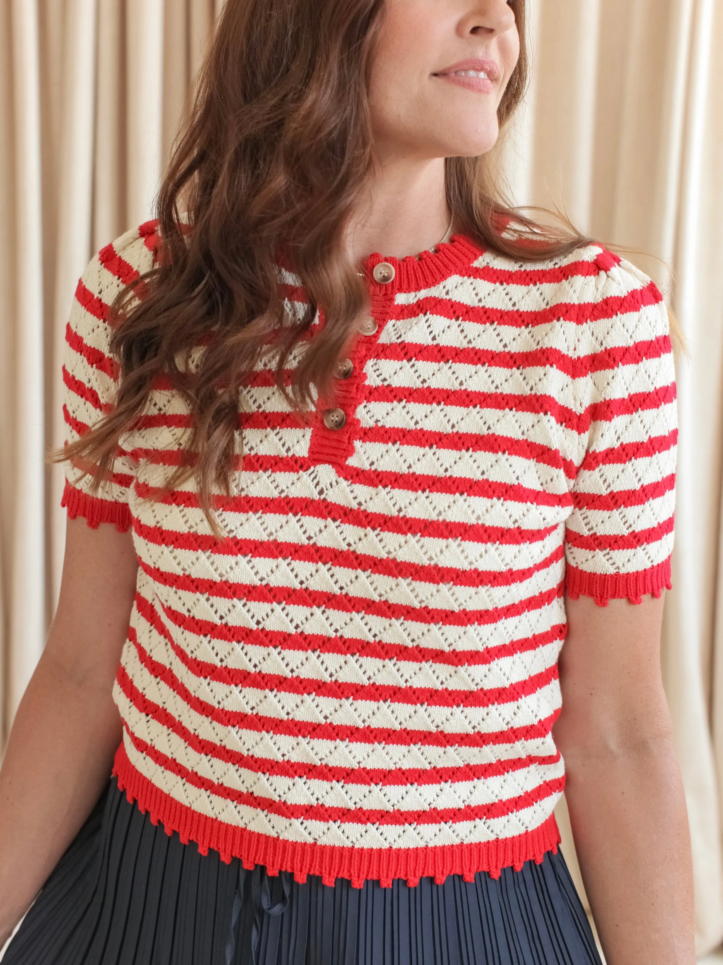 Parker Stripe Knit Top - Red Cozy Fit