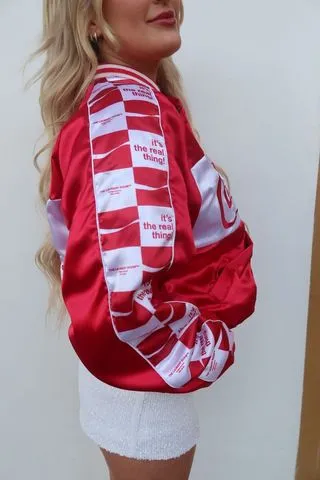 Four Way Stretch Material Team Coca Cola Bomber Jacket - Red & White