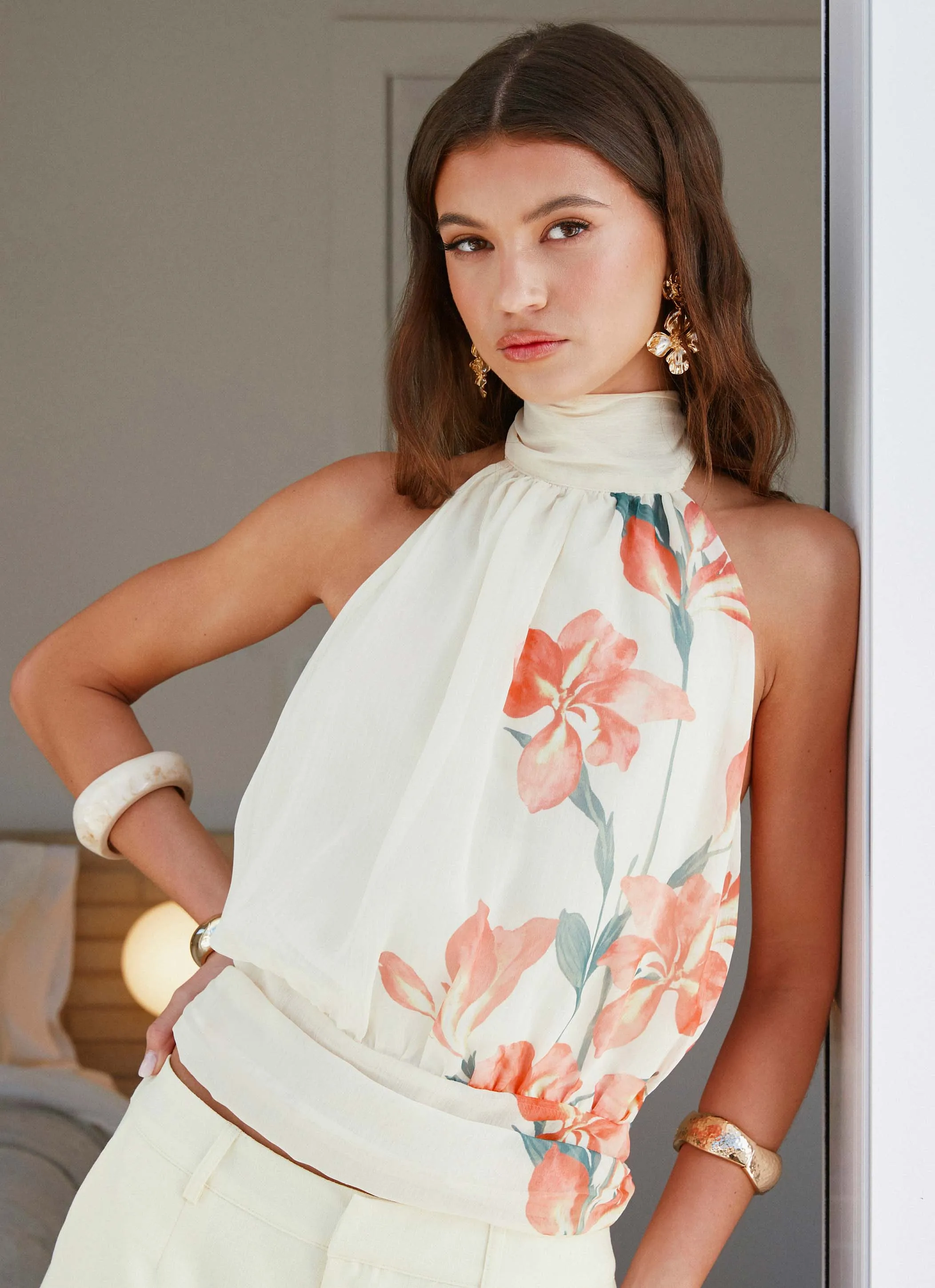 Romelia Halter Top - Siena Floral CompressionSupportWeave