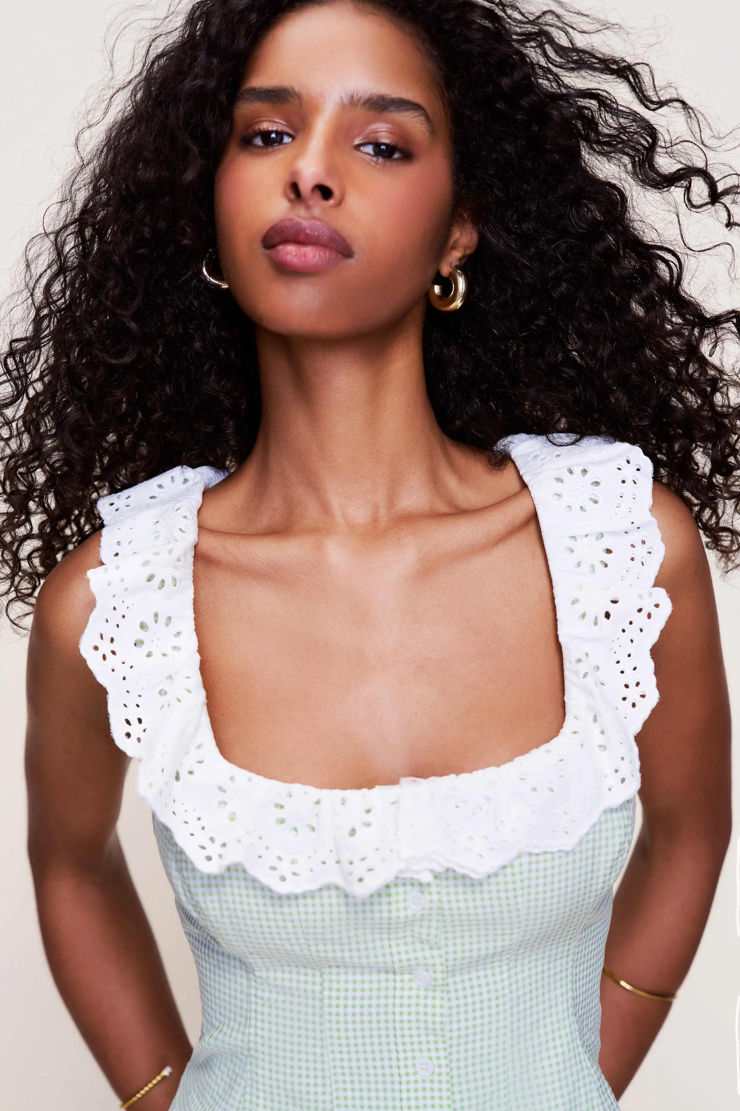 Fashionable Style Temperature Regulating Fabric Gingham Paloma Lace Top