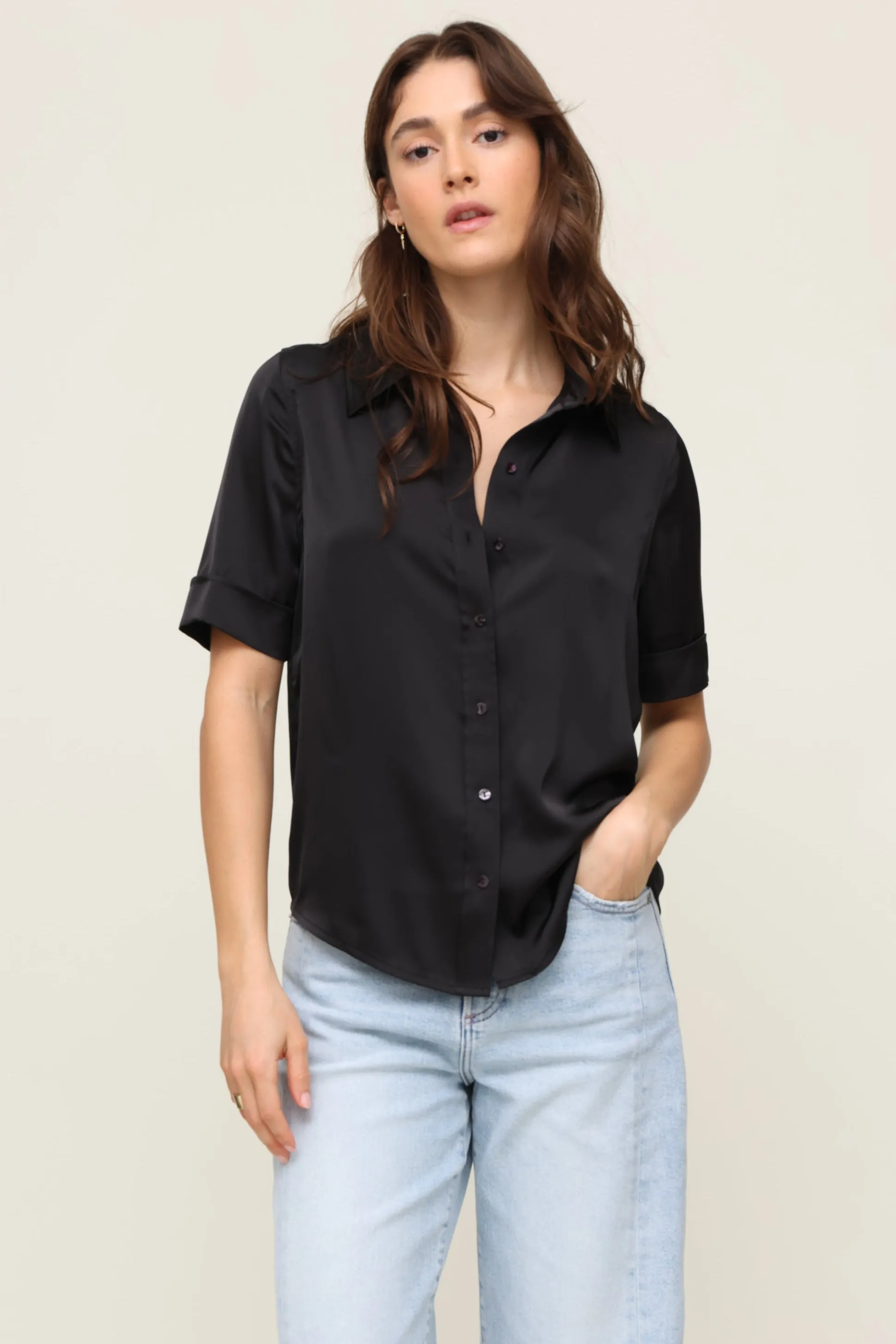 AntiStatic Treatment Short Sleeve Satin Shirt