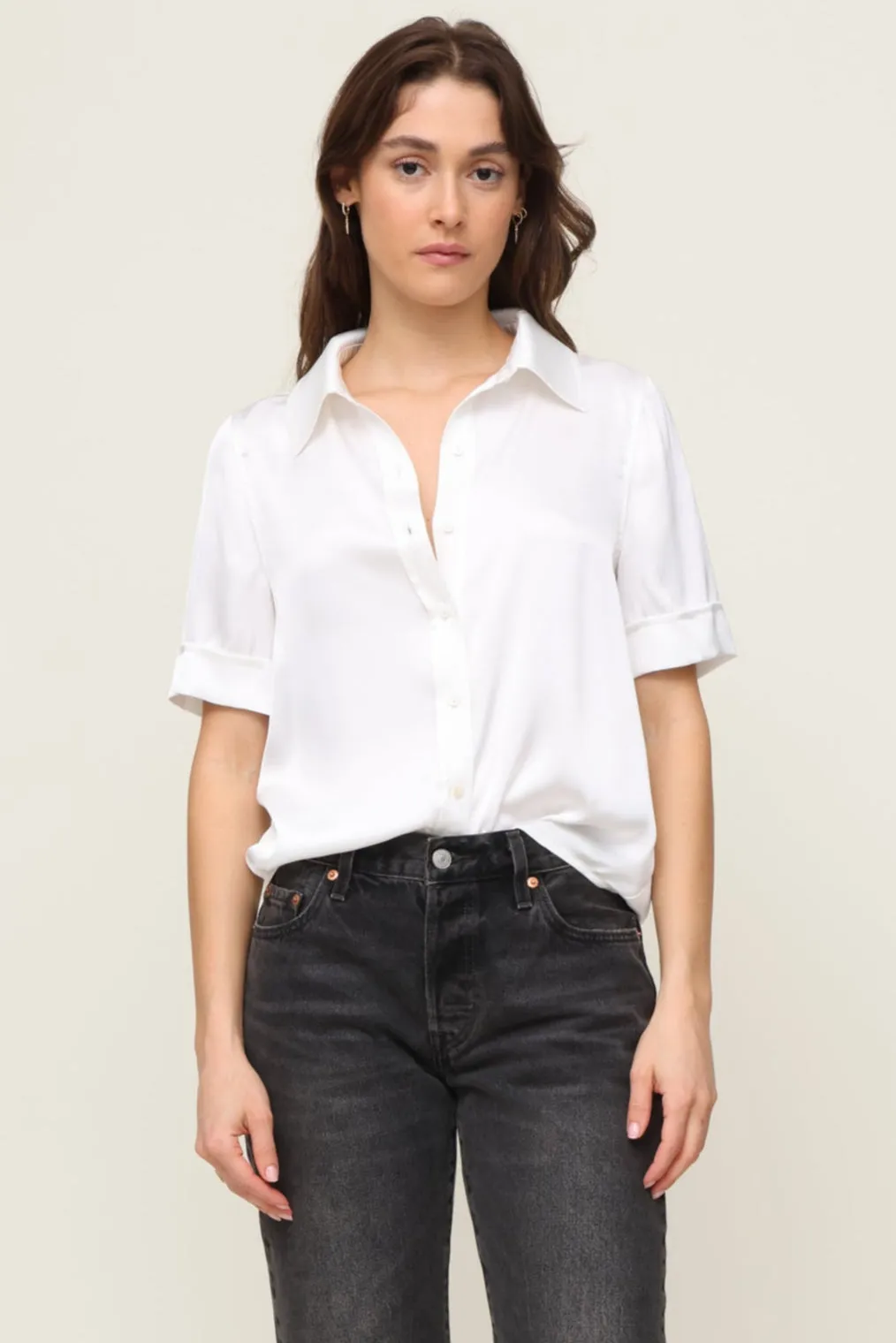 NonChafing Fabric Short Sleeve Satin Shirt