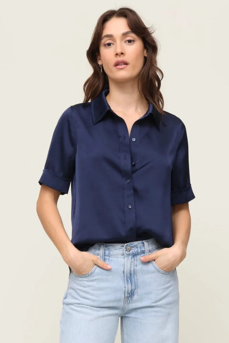 HiddenZipper Outdoor Apparel Short Sleeve Satin Shirt