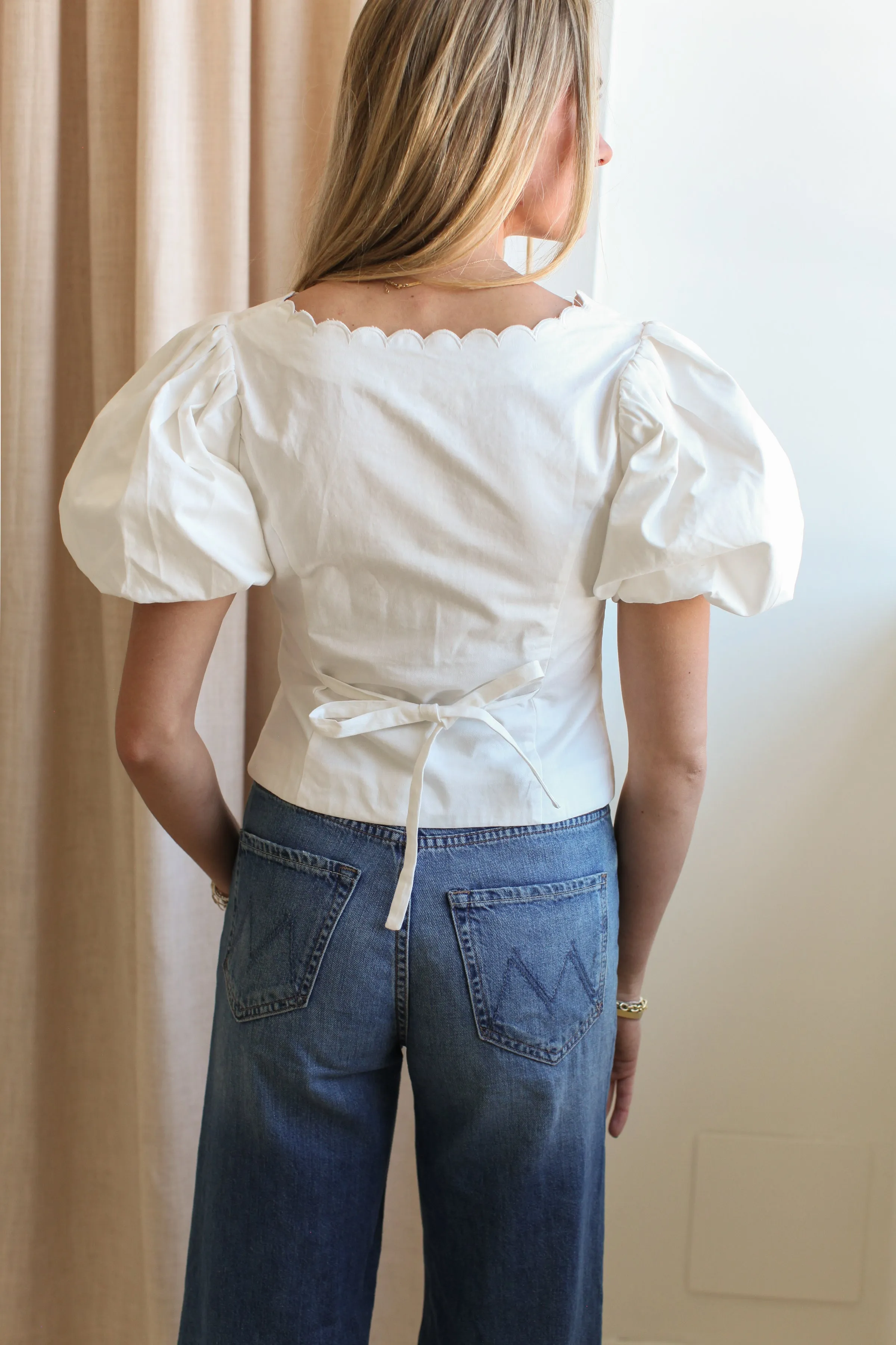 Anti Static Fabric Office Look Melissa Scallop Blouse