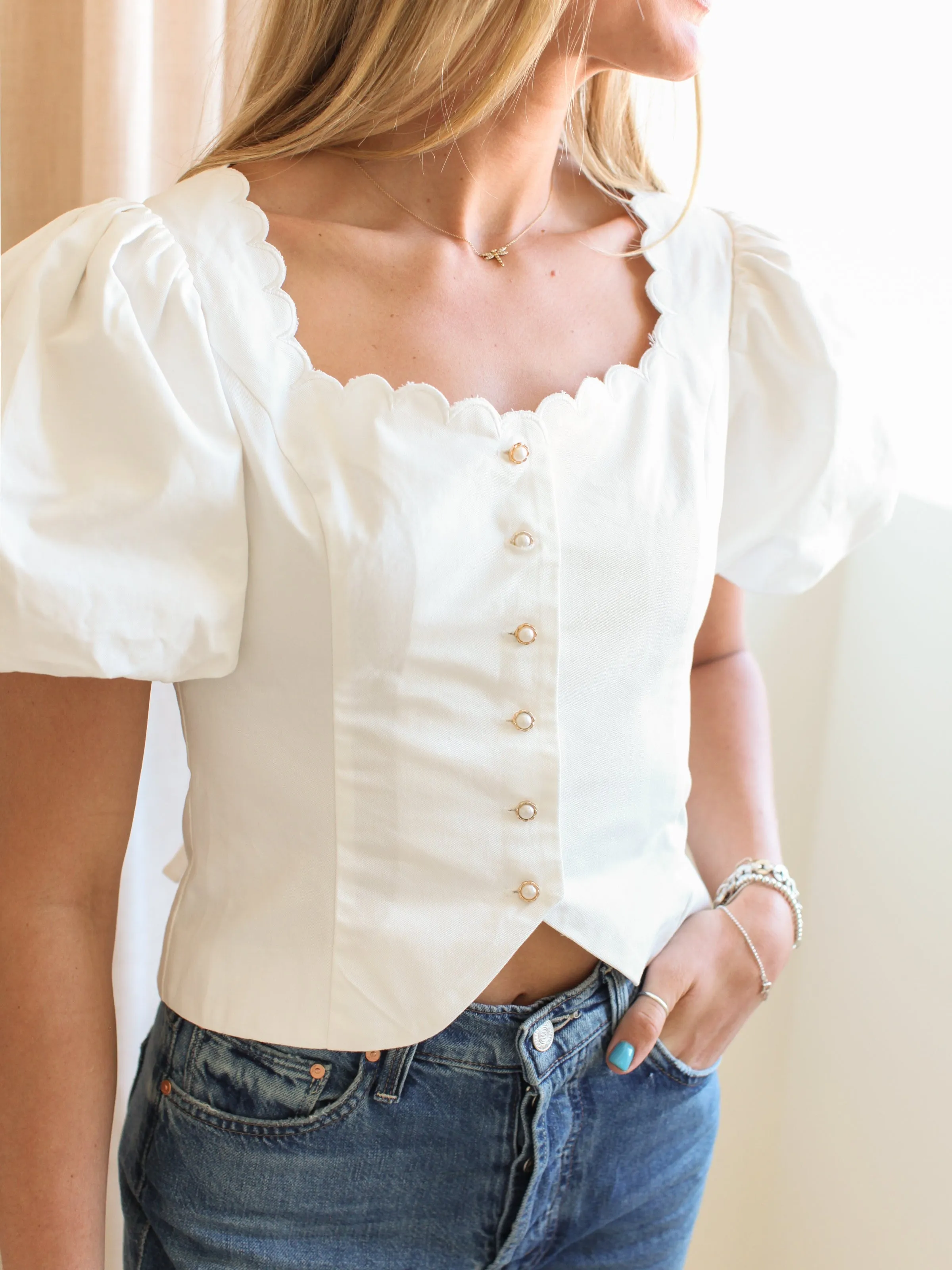 Melissa Scallop Blouse Layered Shoulder