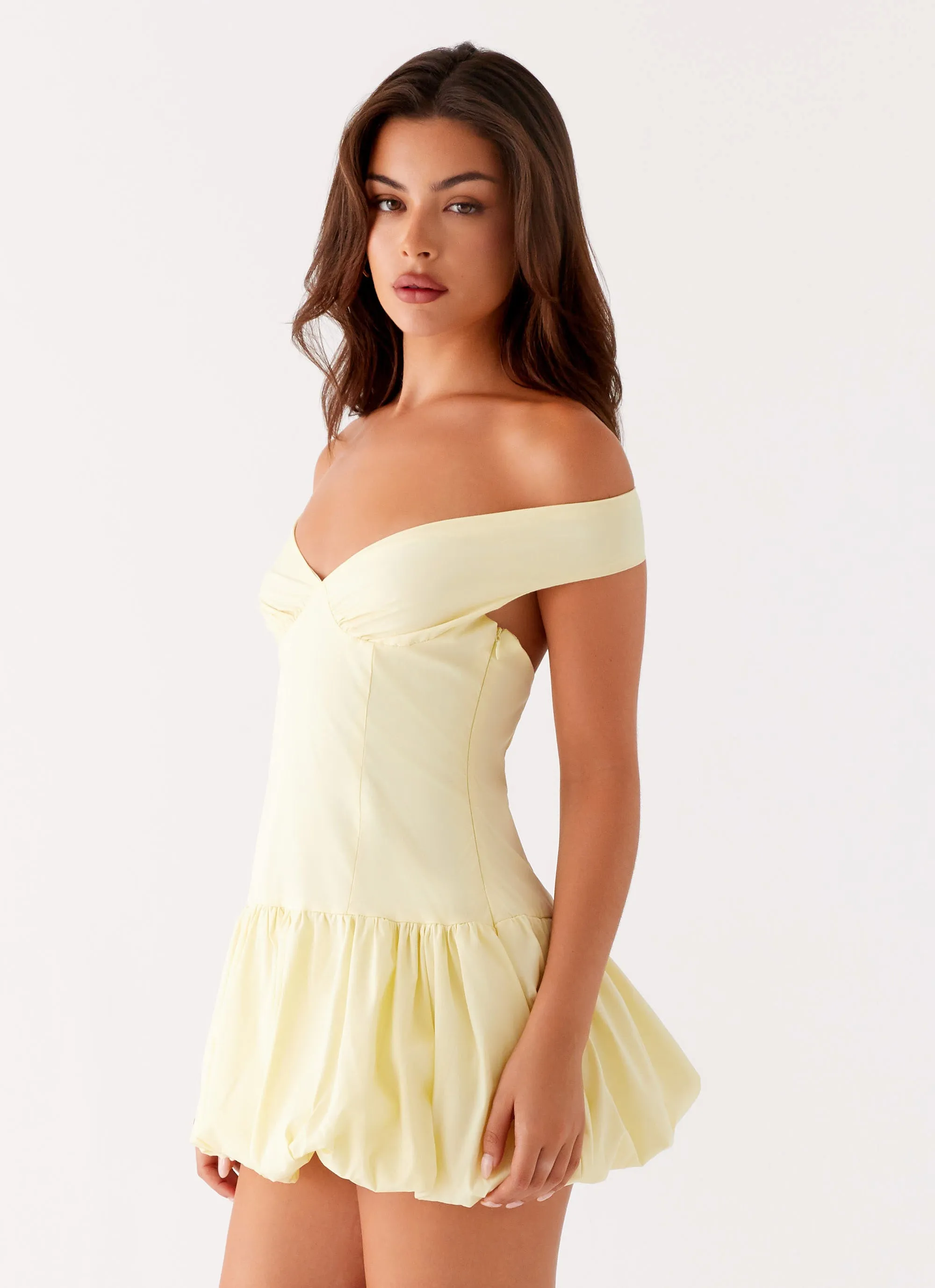 Durable Hem Endless Romance Off Shoulder Mini Dress - Yellow