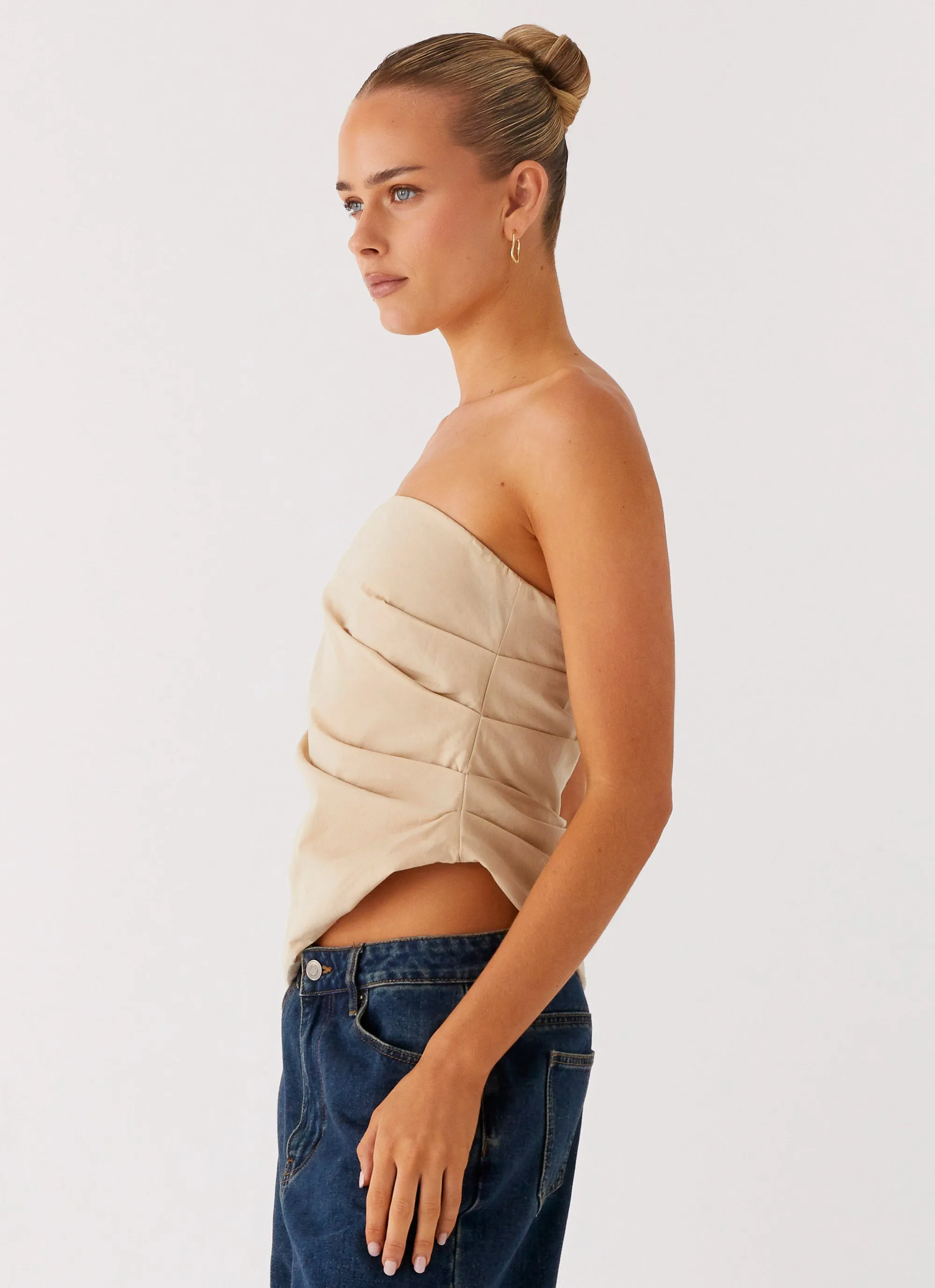 Briana Strapless Top - Tan Eco Friendly Dye TaglessCollar