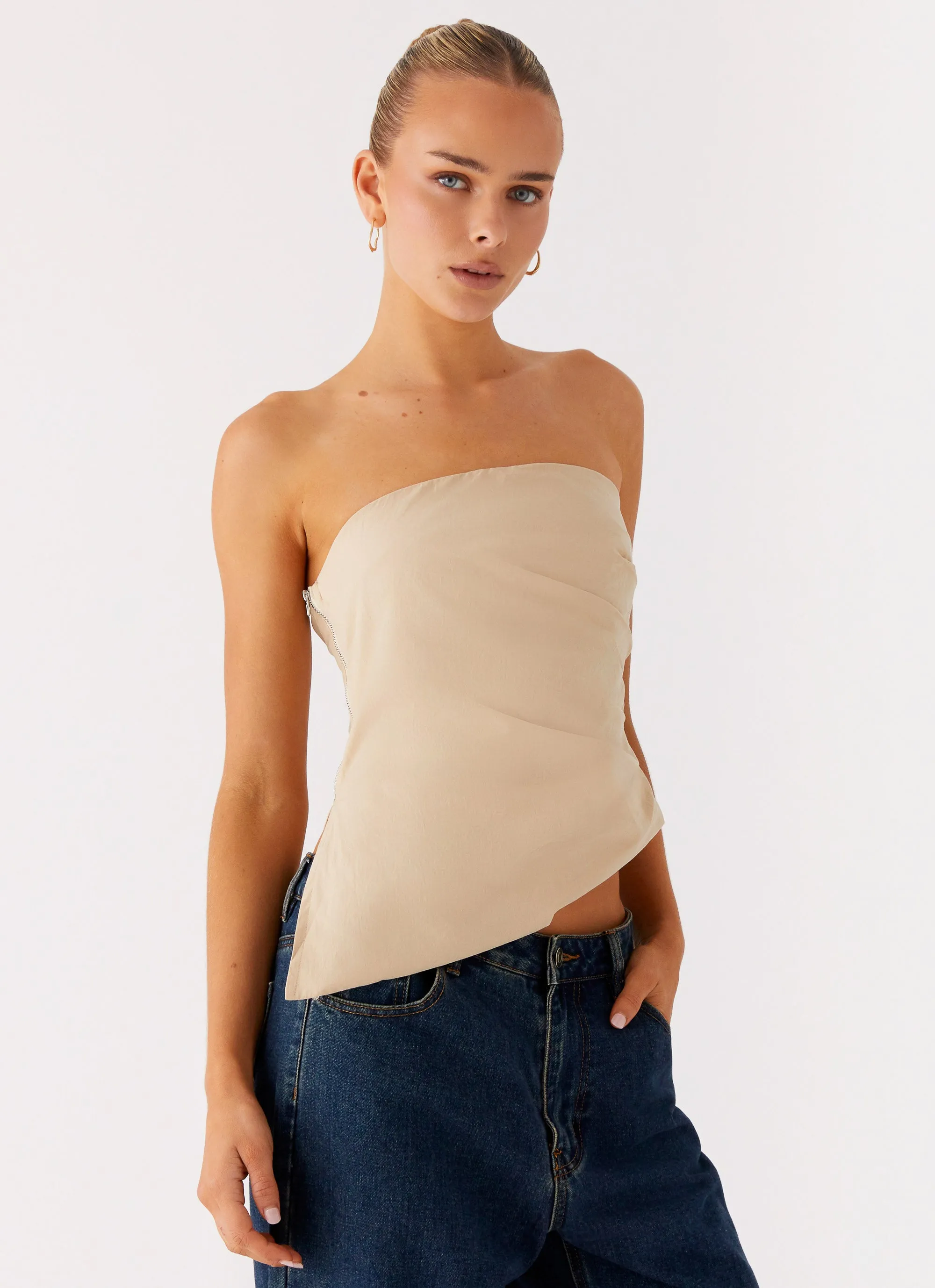 Briana Strapless Top - Tan Soft Texture