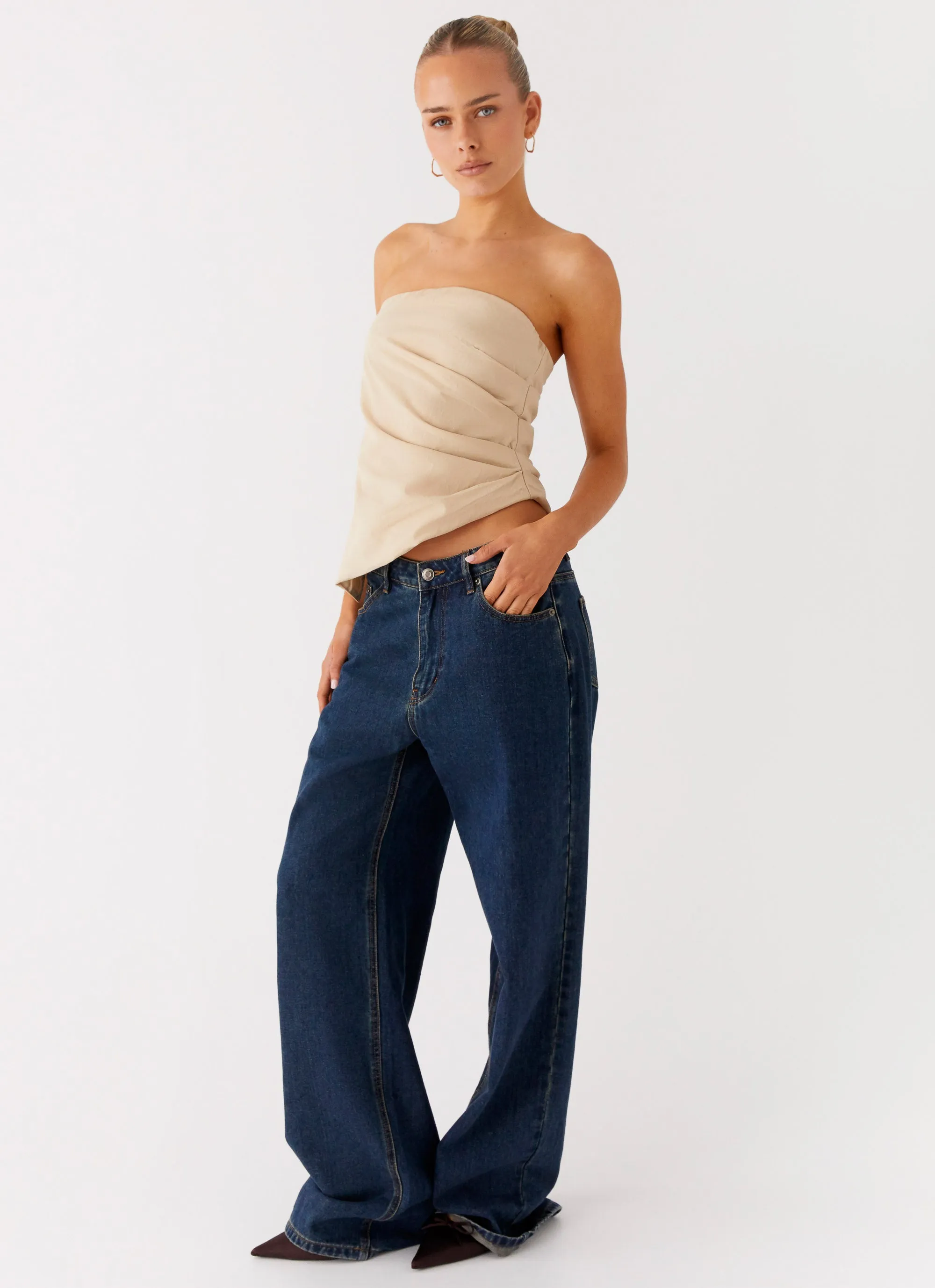 AbrasionResistant Fabric Flatlock Seam Briana Strapless Top - Tan