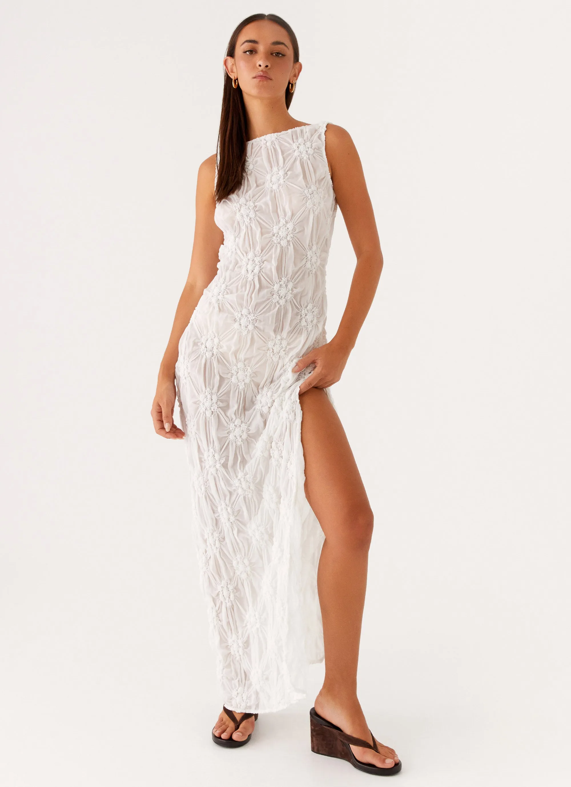 Polished Style Stretchable Briar Backless Maxi Dress - Ivory
