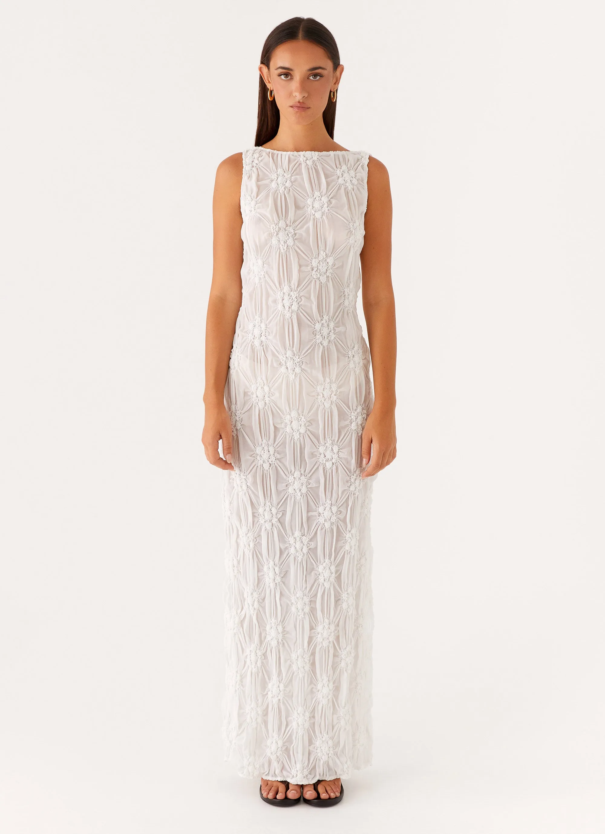 Briar Backless Maxi Dress - Ivory Mesh-Sleeve