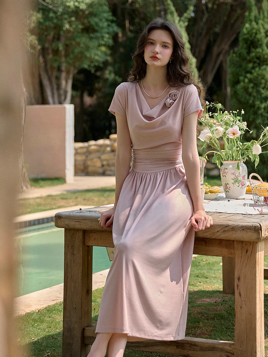 Briar Cowl Neck 3D Rose Dress Summer Staple