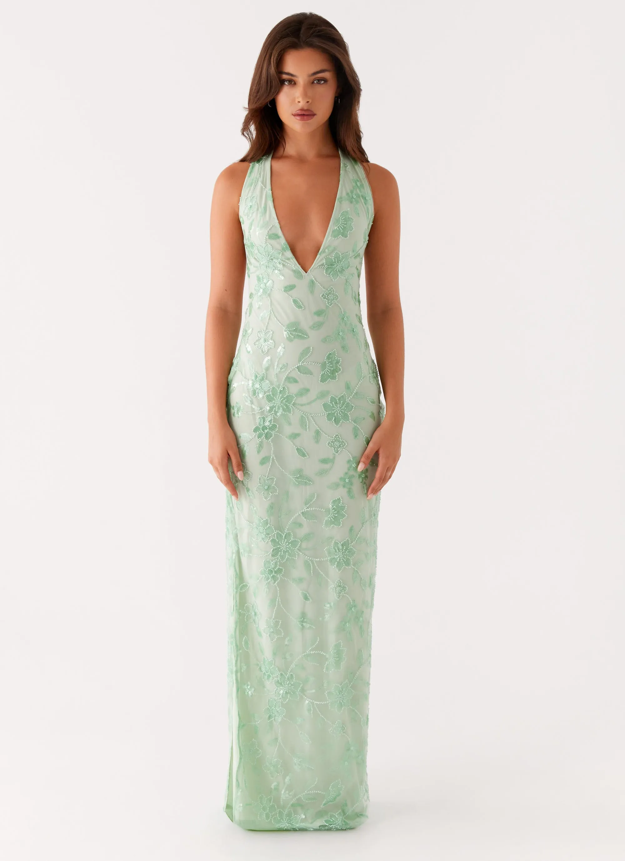 Cydney Beaded Maxi Dress - Sage Understated Elegance